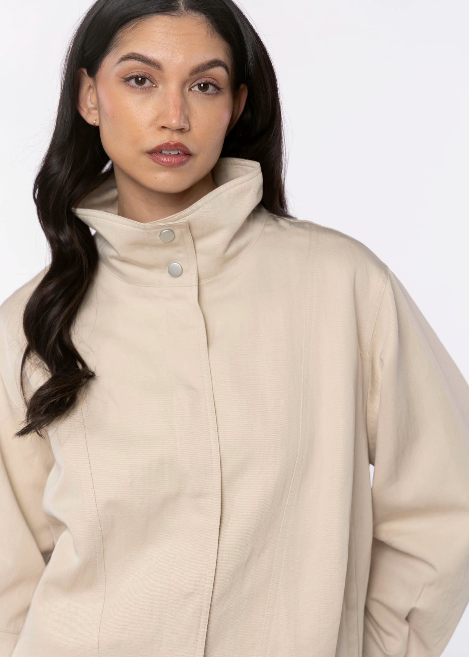swatch_Beige funnel neck bomber jacket