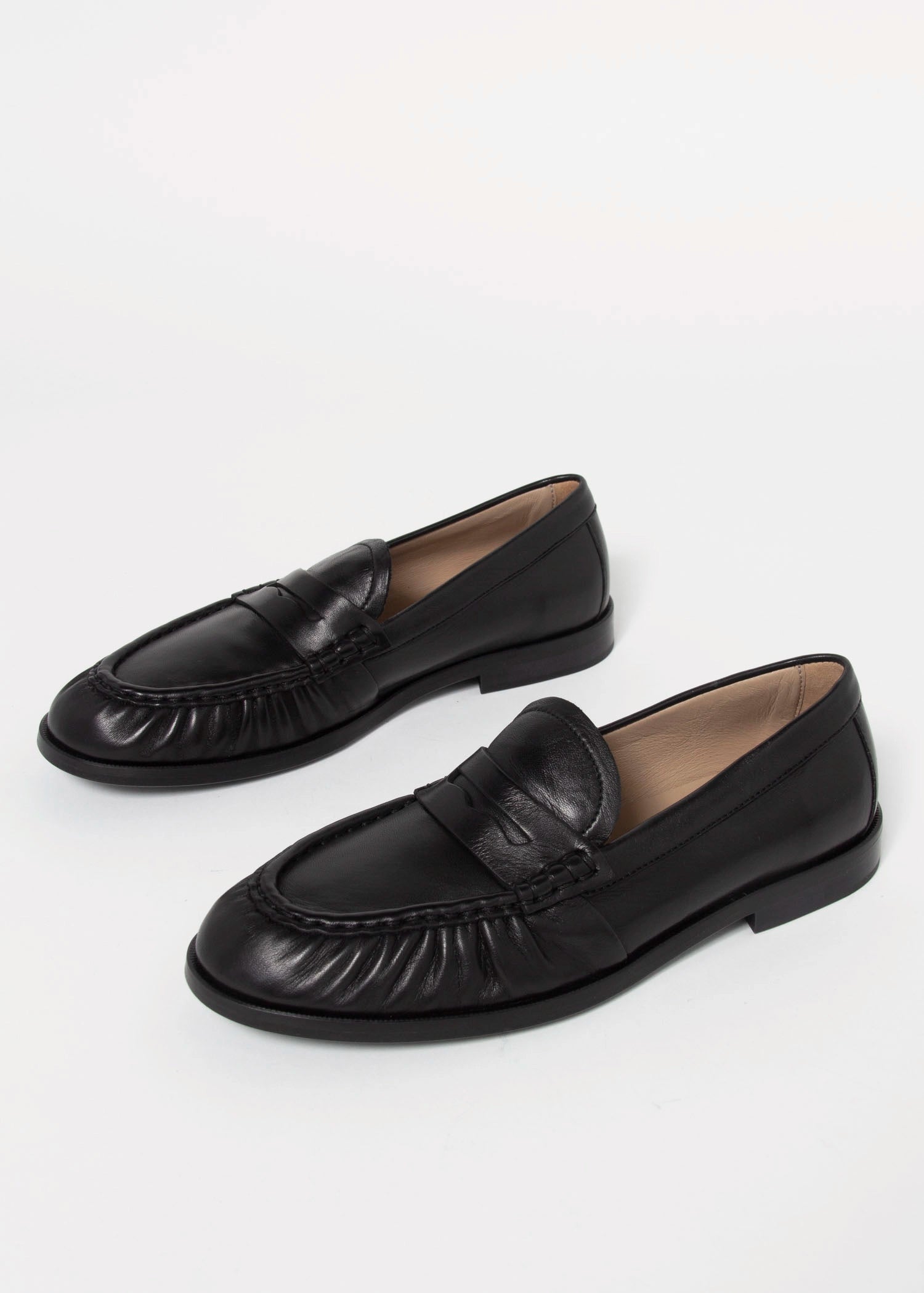 swatch_Black Leather l'idea ruched leather loafer