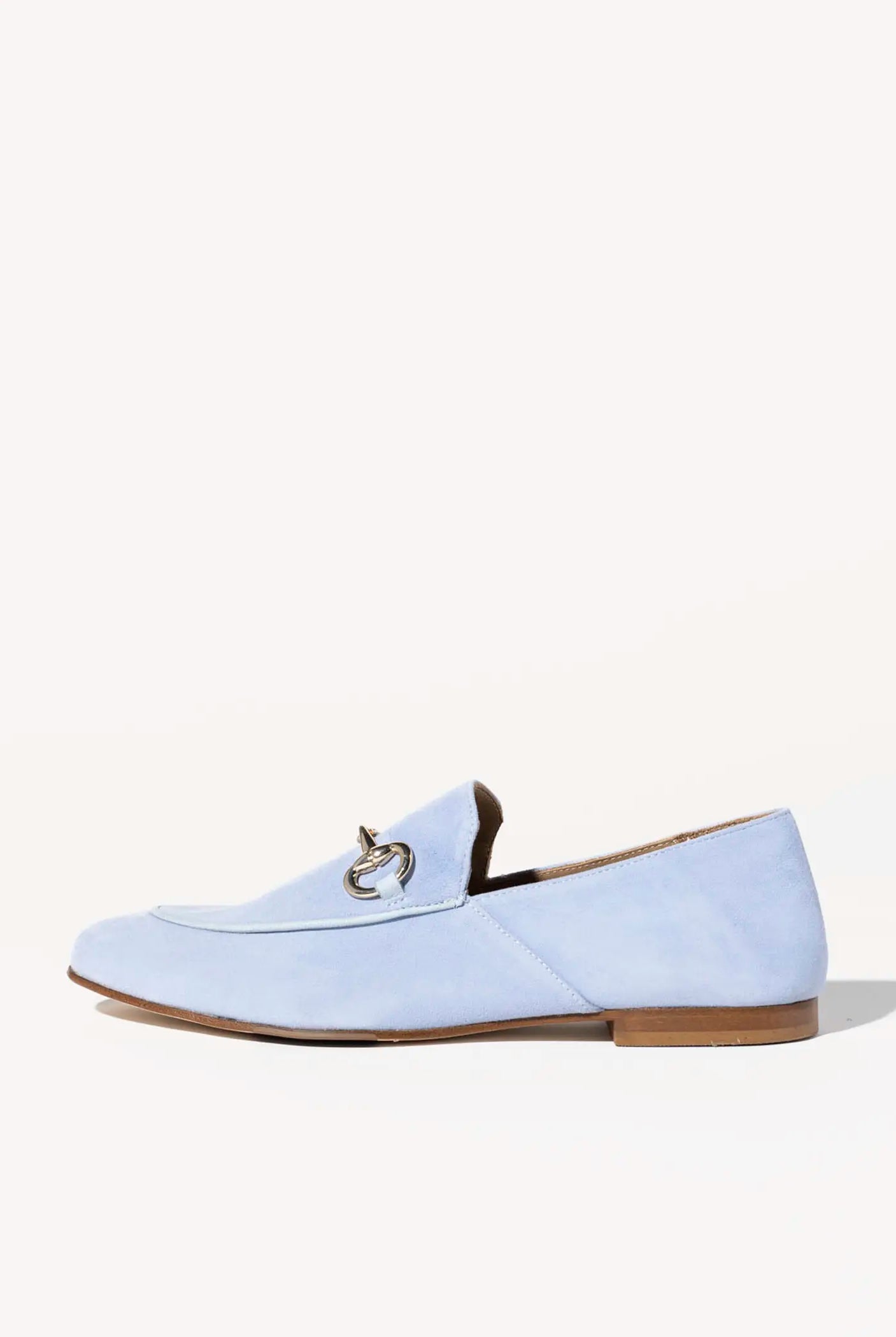 swatch_powder blue suede loafer with bit flat shoes