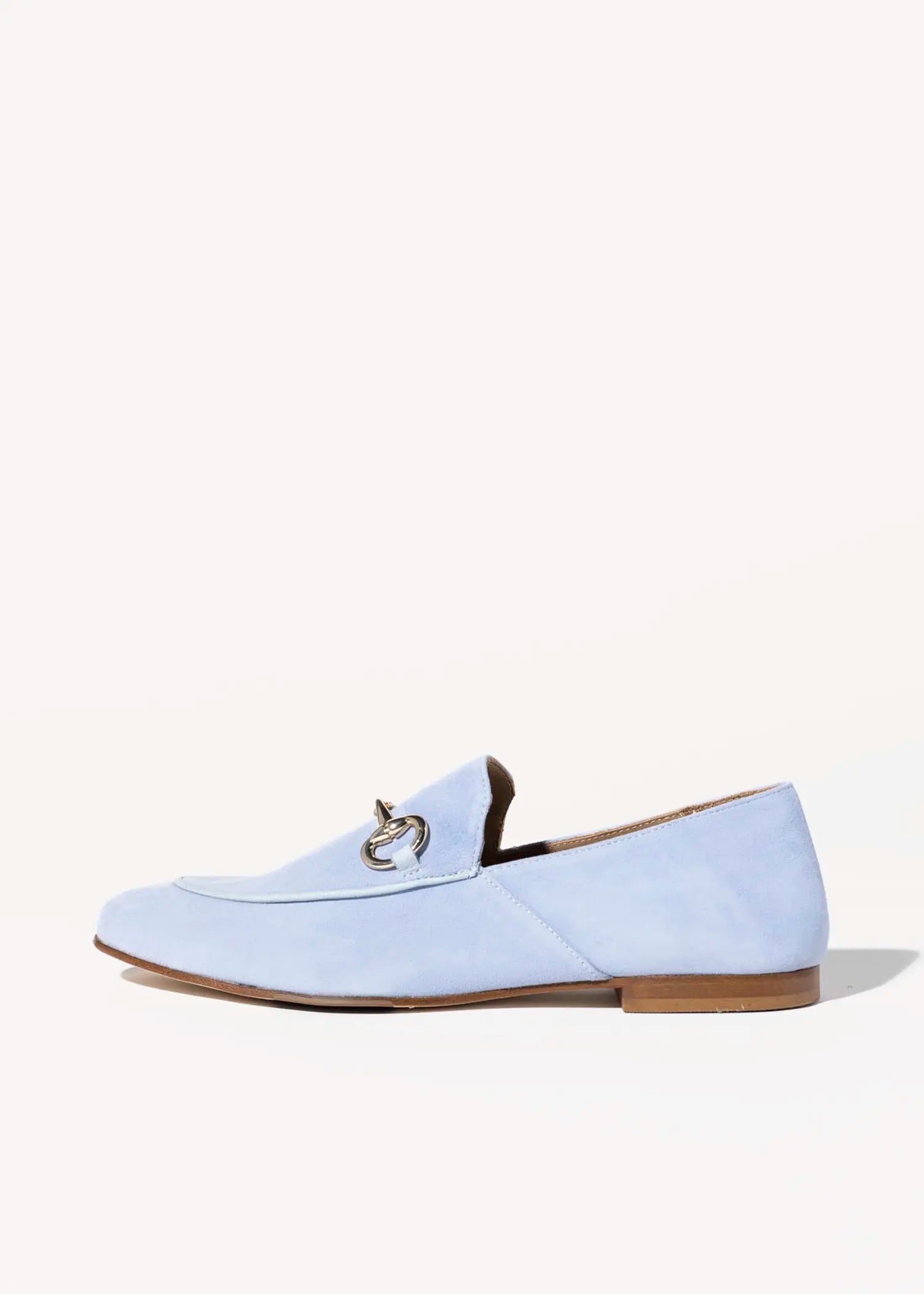 swatch_powder blue suede loafer with bit flat shoes