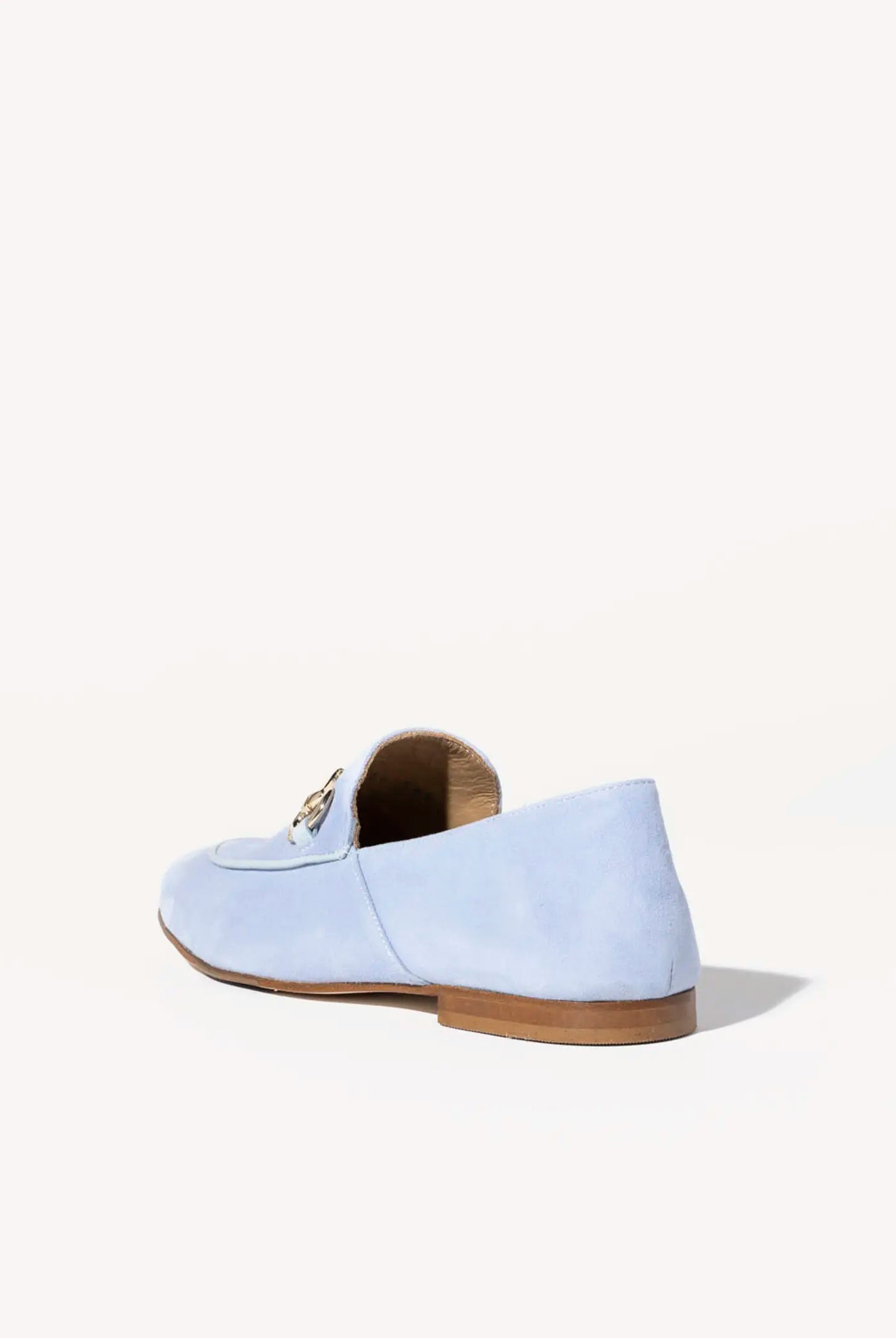 swatch_powder blue suede loafer with bit flat shoes