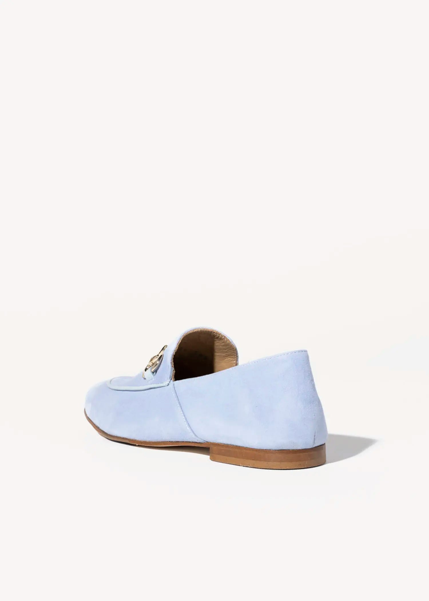 swatch_powder blue suede loafer with bit flat shoes