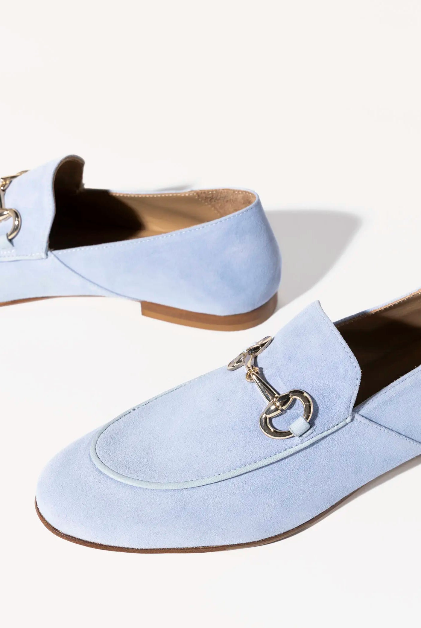 swatch_powder blue suede loafer with bit flat shoes