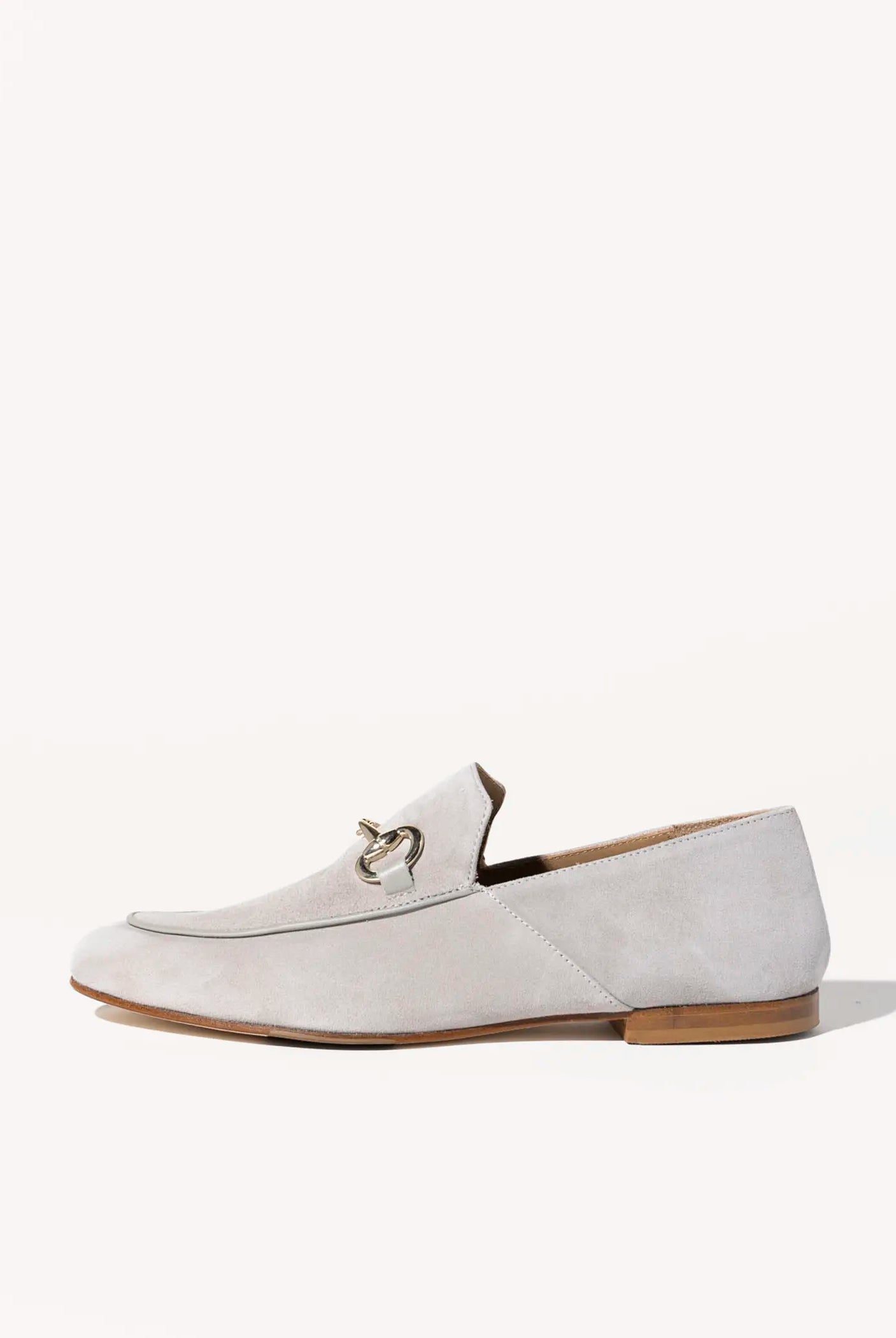 swatch_pale grey suede loafer with bit flat shoes