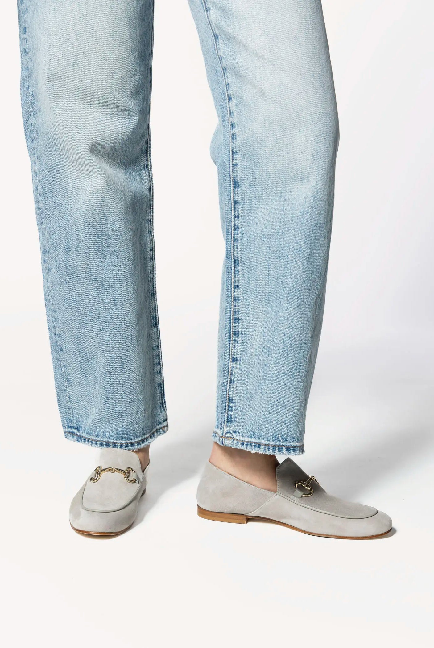 swatch_pale grey suede loafer with bit flat shoes