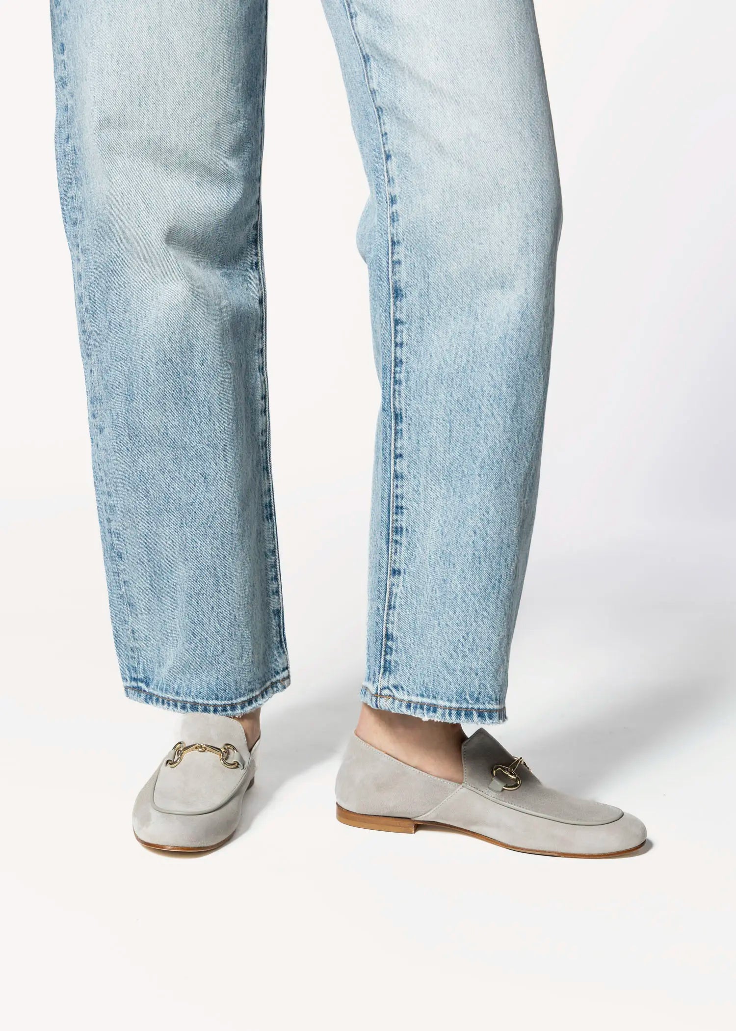 swatch_pale grey suede loafer with bit flat shoes