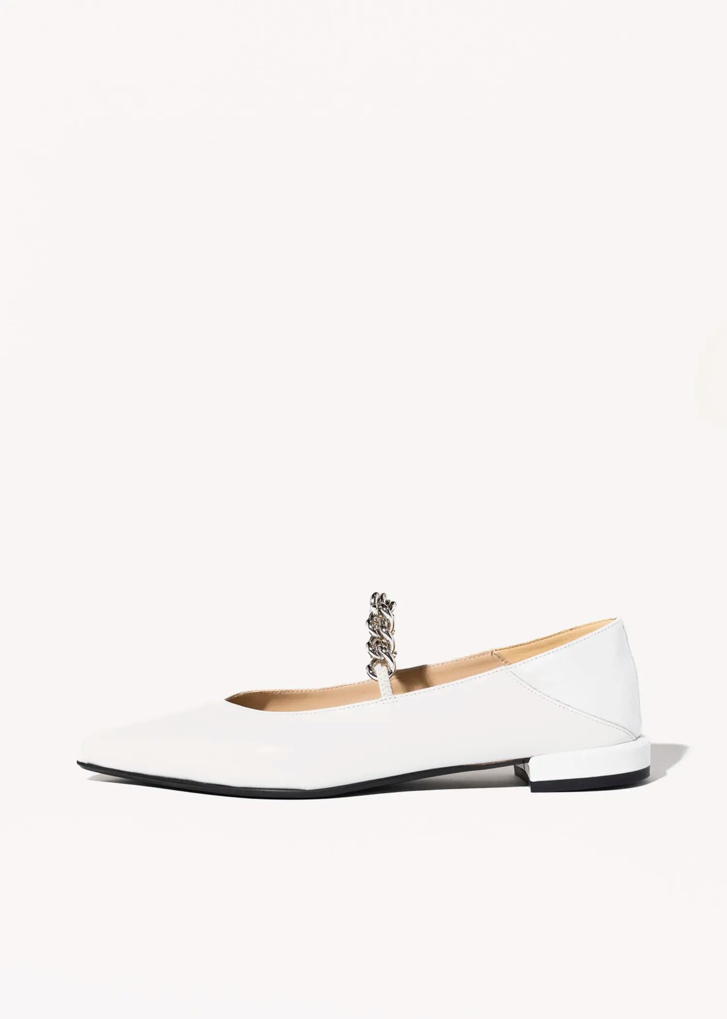 swatch_ivory patent flat with chain flat shoes