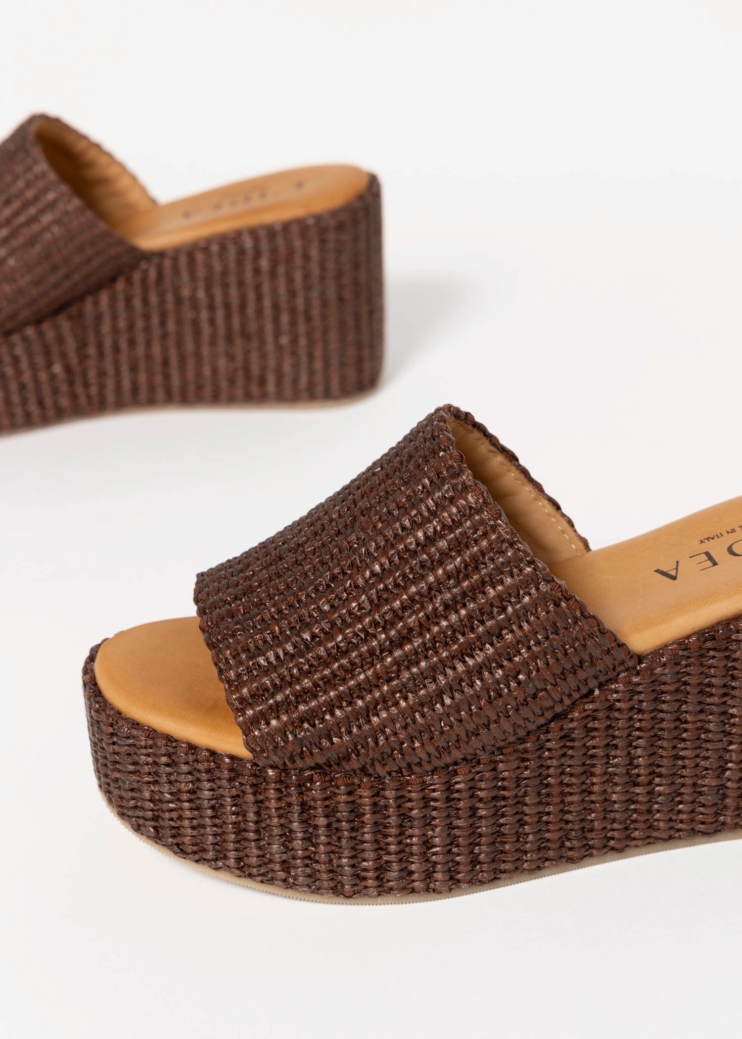 swatch_Chocolate l'idea raffia platform wedge sandals