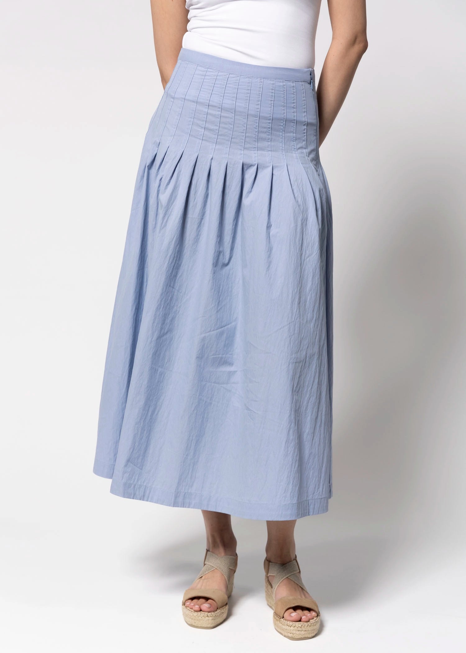 swatch_Blue drop waist midi skirt