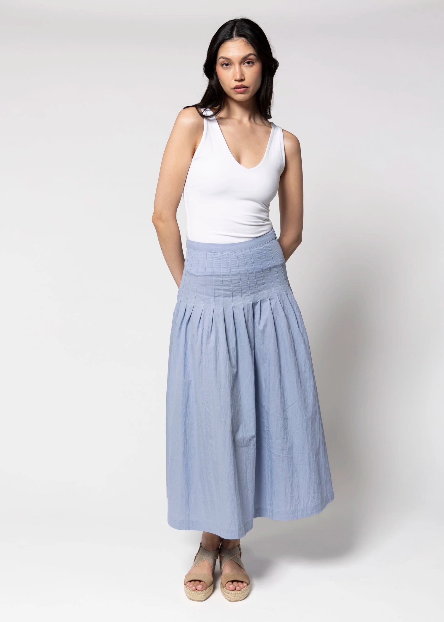 swatch_Blue drop waist midi skirt