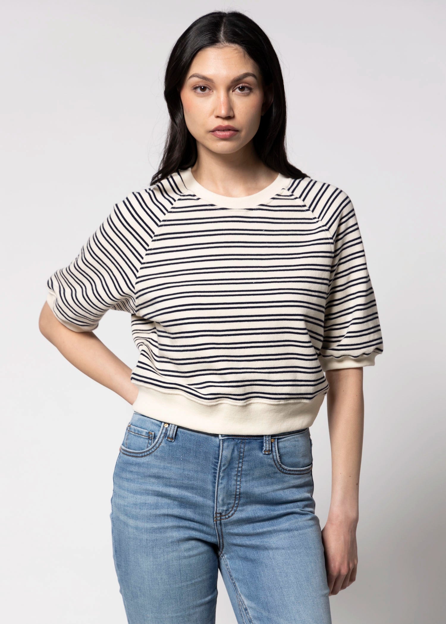 swatch_Navy Stripe perfect white tee effie terry sweatshirt