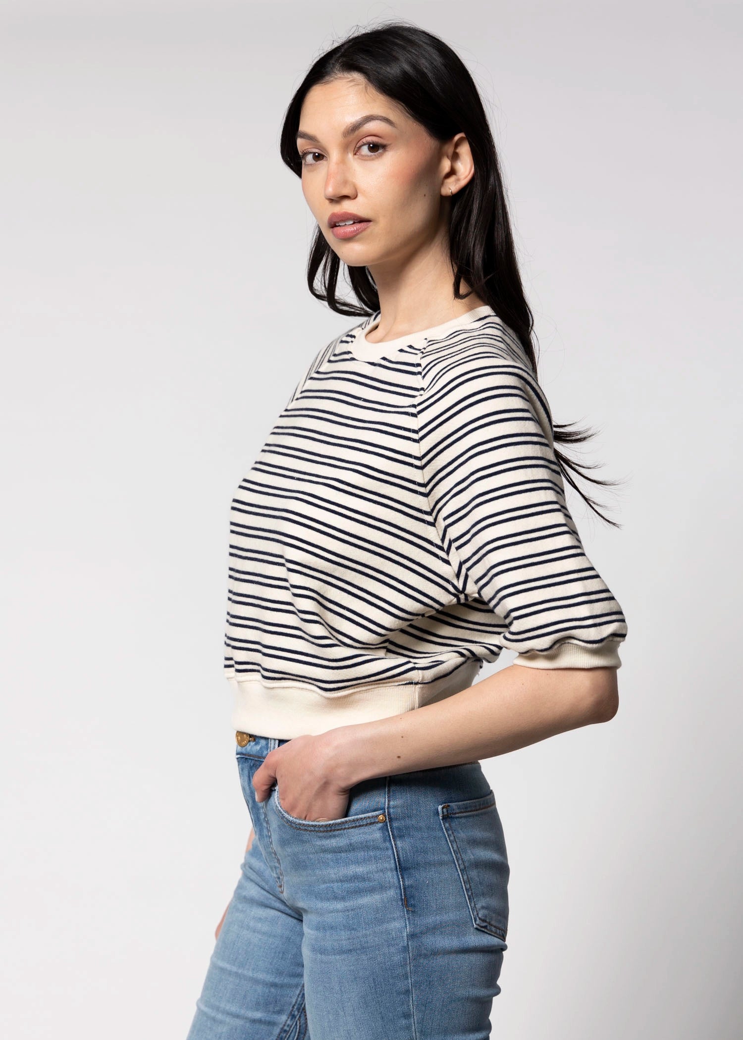 swatch_Navy Stripe perfect white tee effie terry sweatshirt