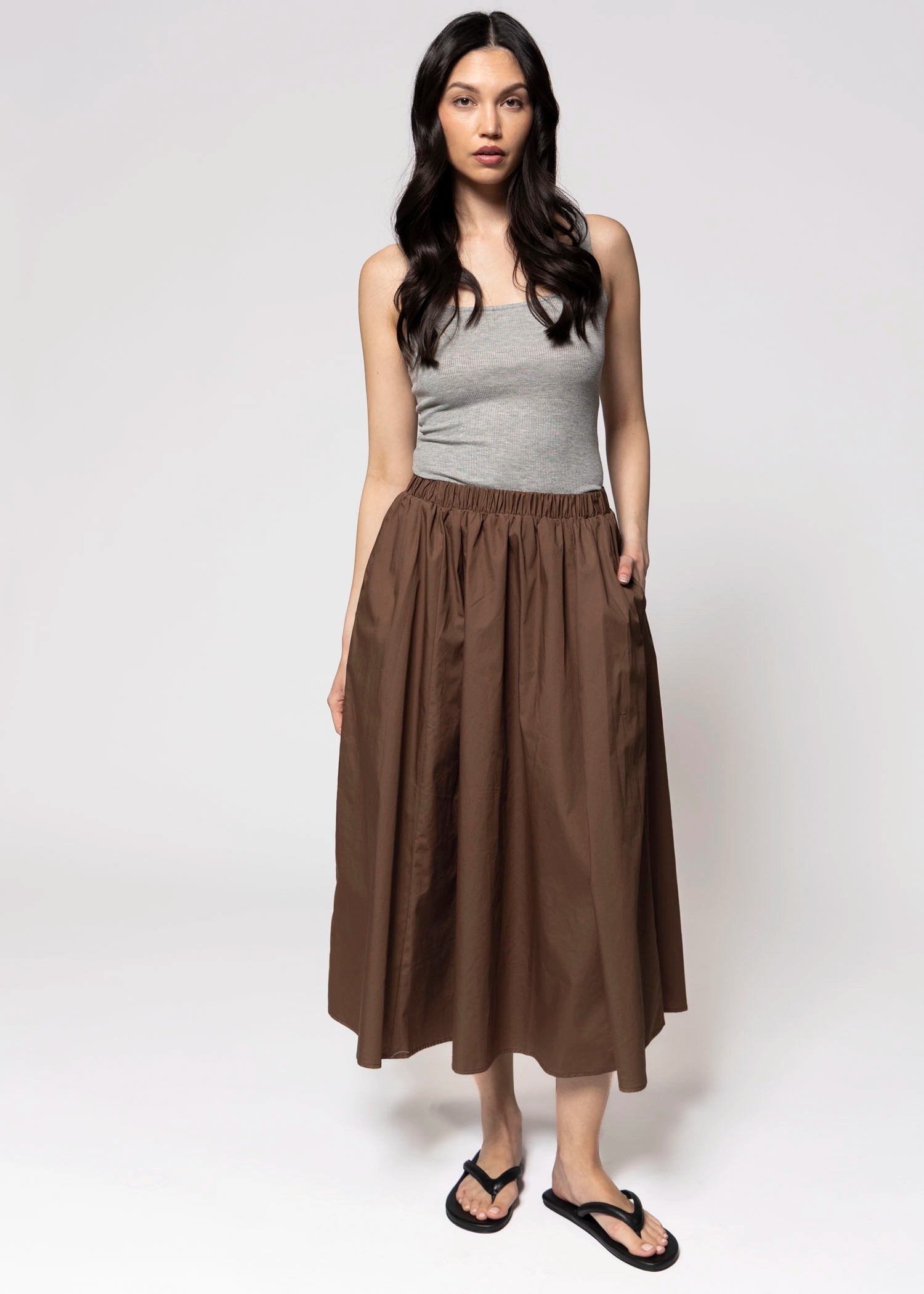 swatch_Chocolate cotton midi skirt