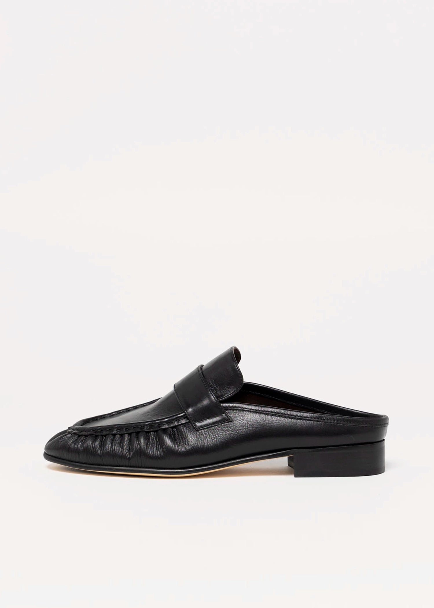 swatch_Black Leather tony bianco glacier ruched mule loafer