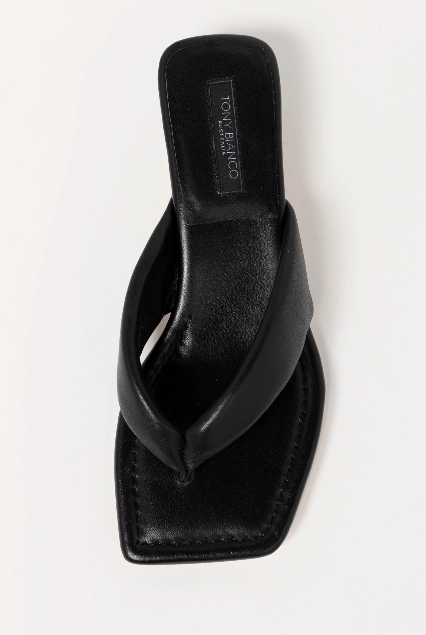 swatch_Black Leather Tony Bianco tropic heeled thong