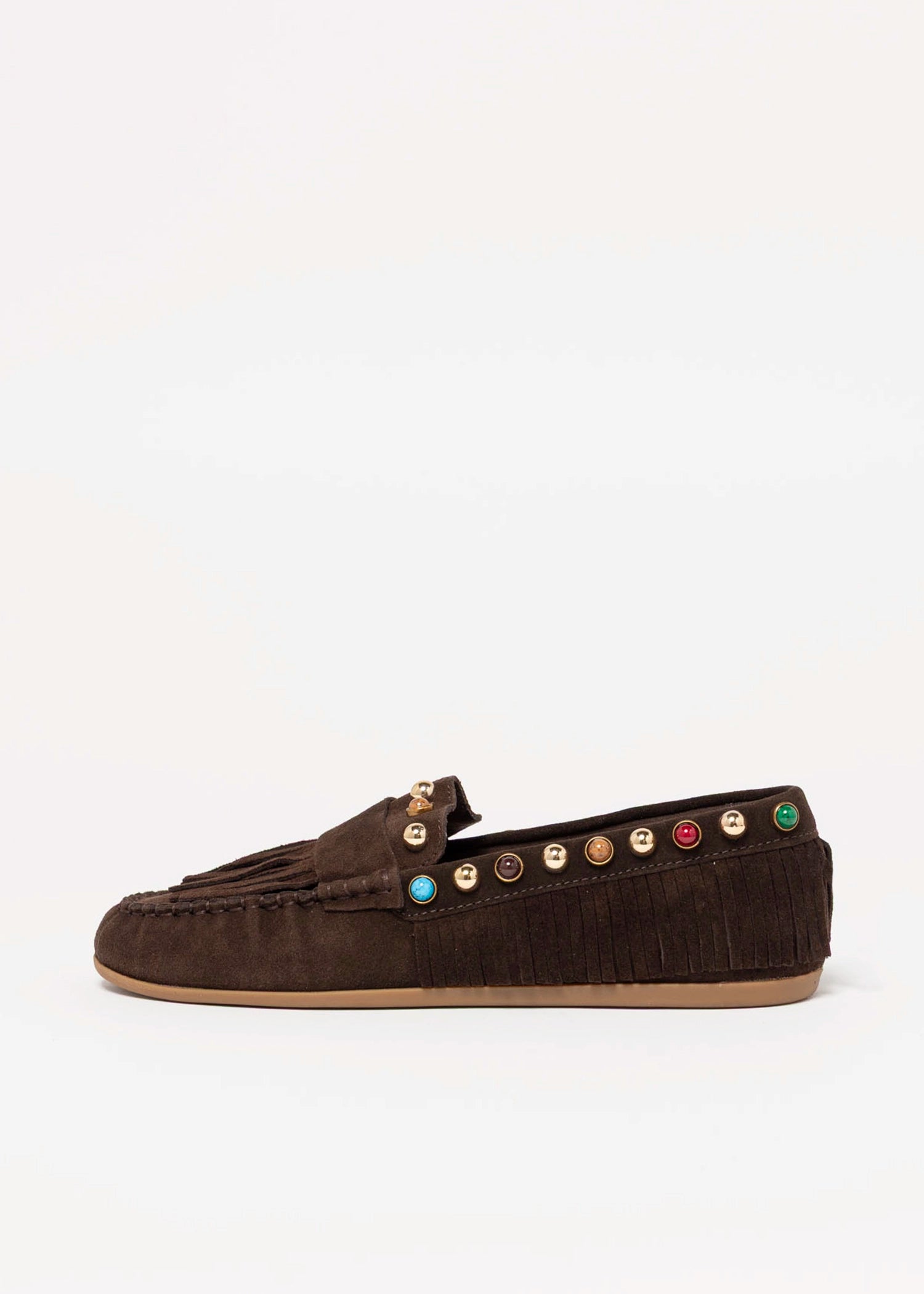 swatch_Brown Suede inuovo studded fringe mocassin