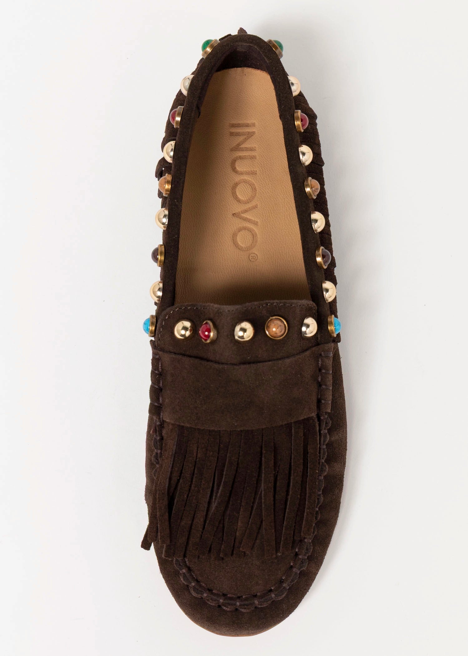 swatch_Brown Suede inuovo studded fringe mocassin