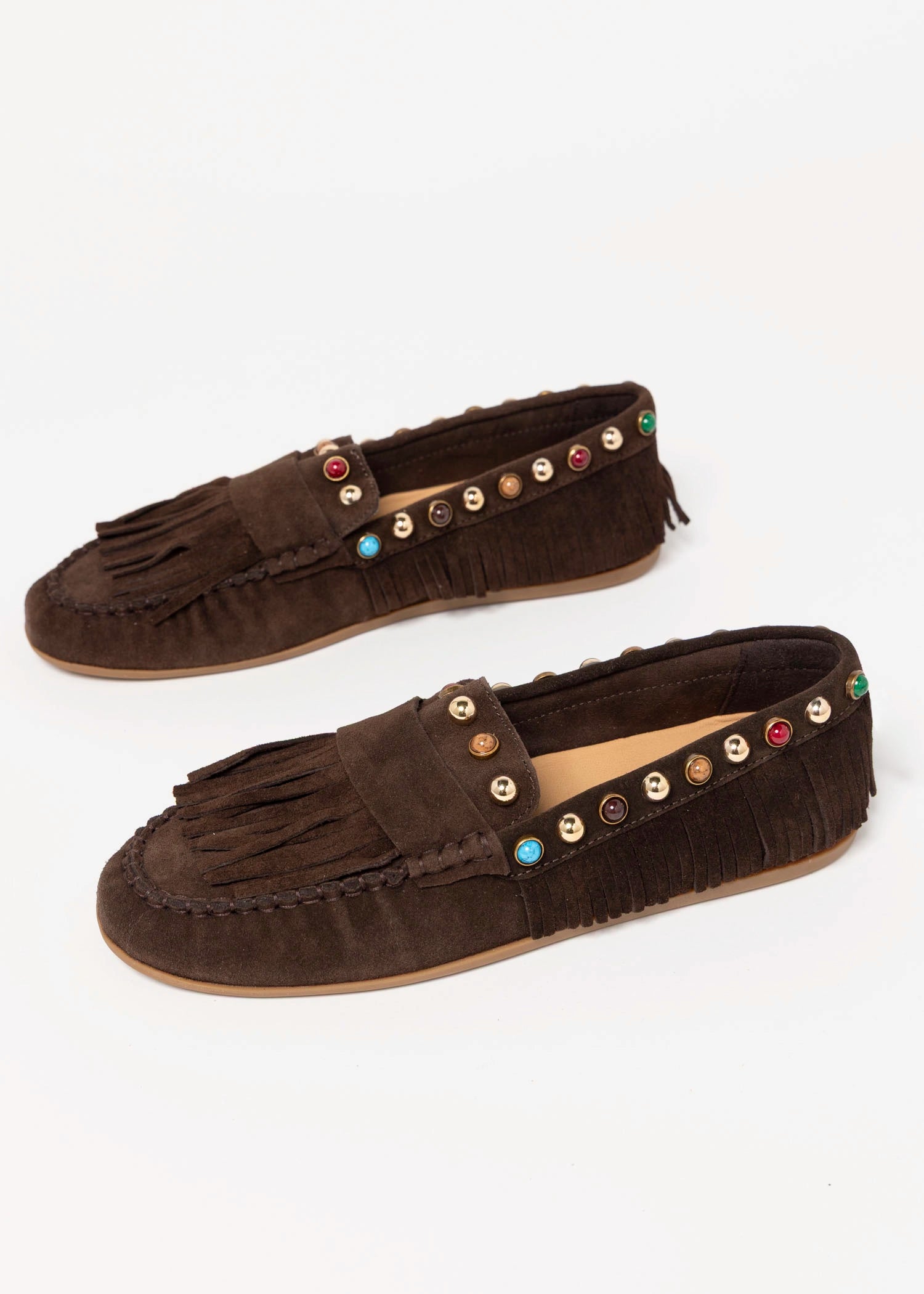 swatch_Brown Suede inuovo studded fringe mocassin