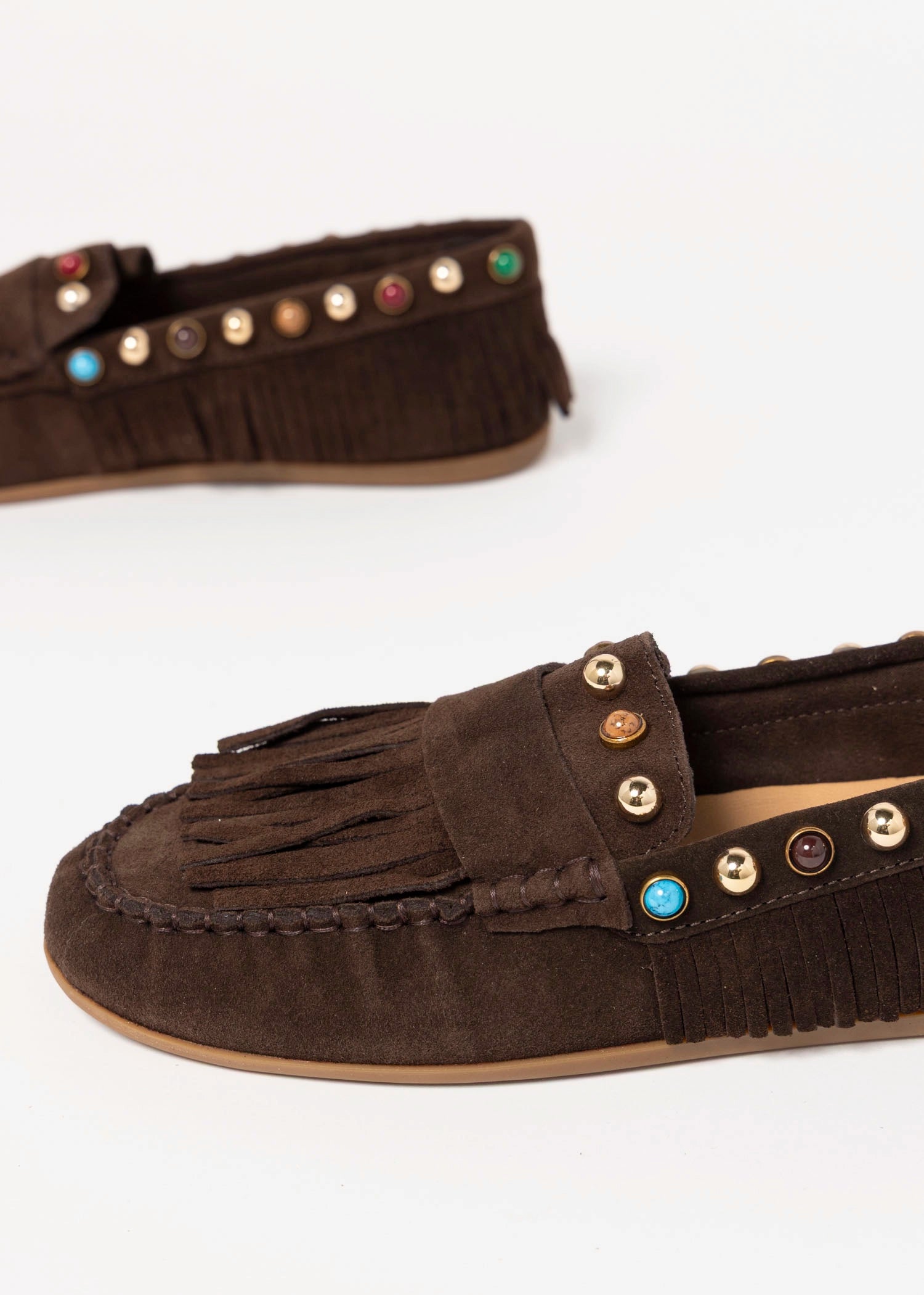 swatch_Brown Suede inuovo studded fringe mocassin