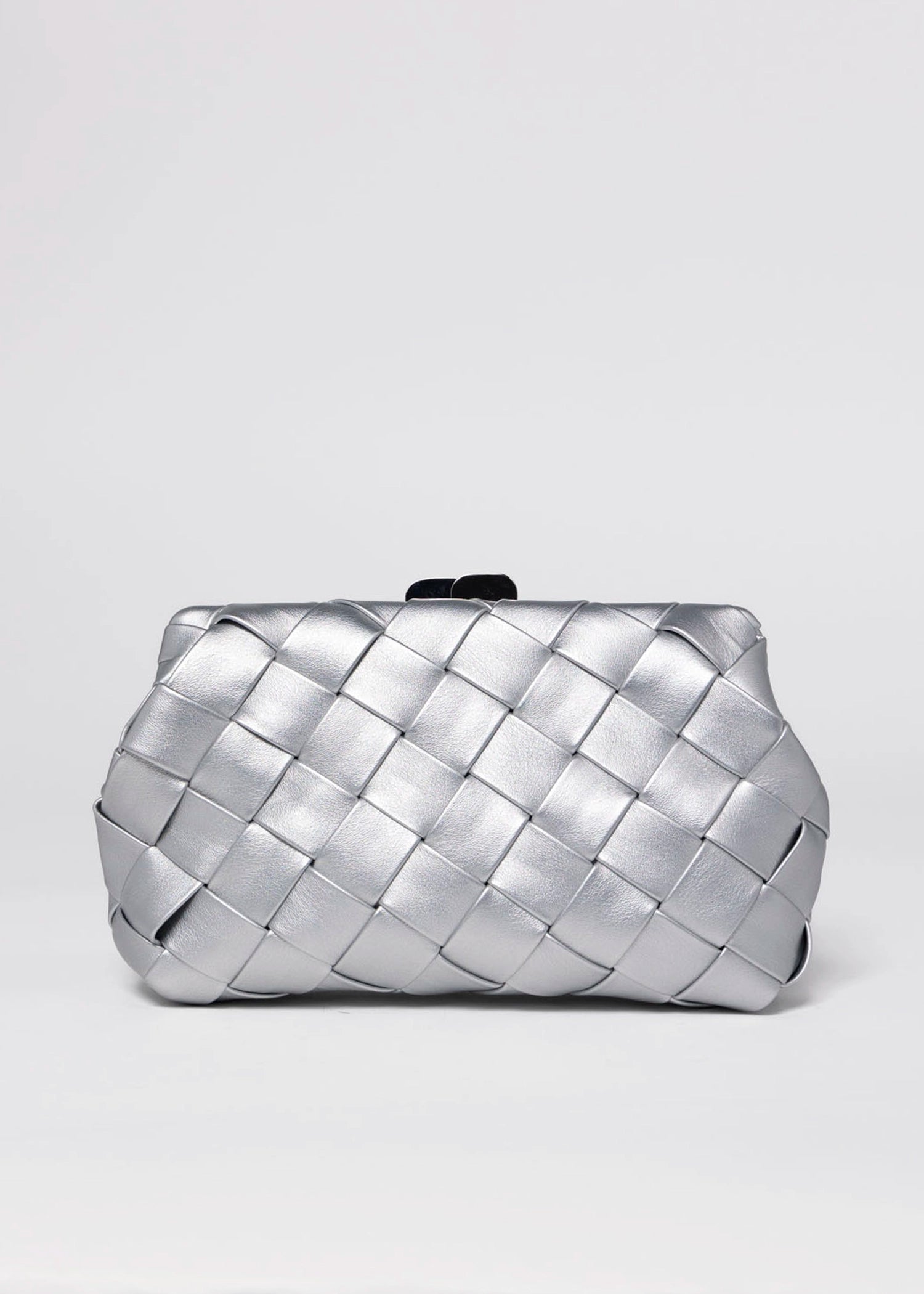 swatch_Silver olga berg quinn woven leather clutch