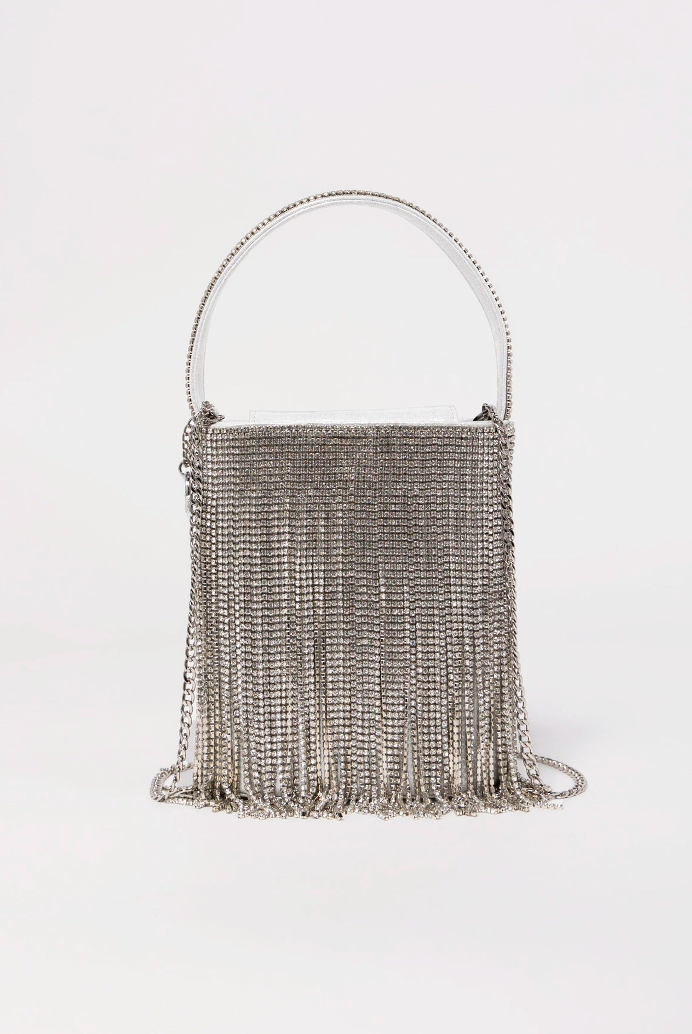 swatch_Silver olga berg billie crystal fringe bag