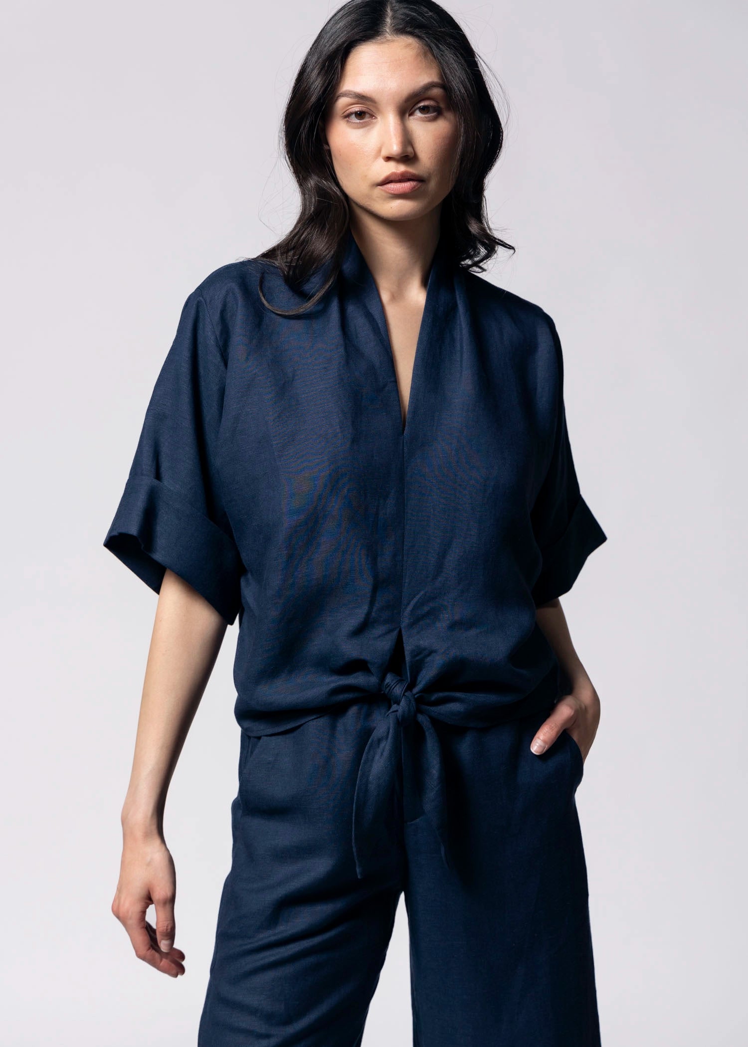 swatch_Navy fifteen twenty janice tie-front top
