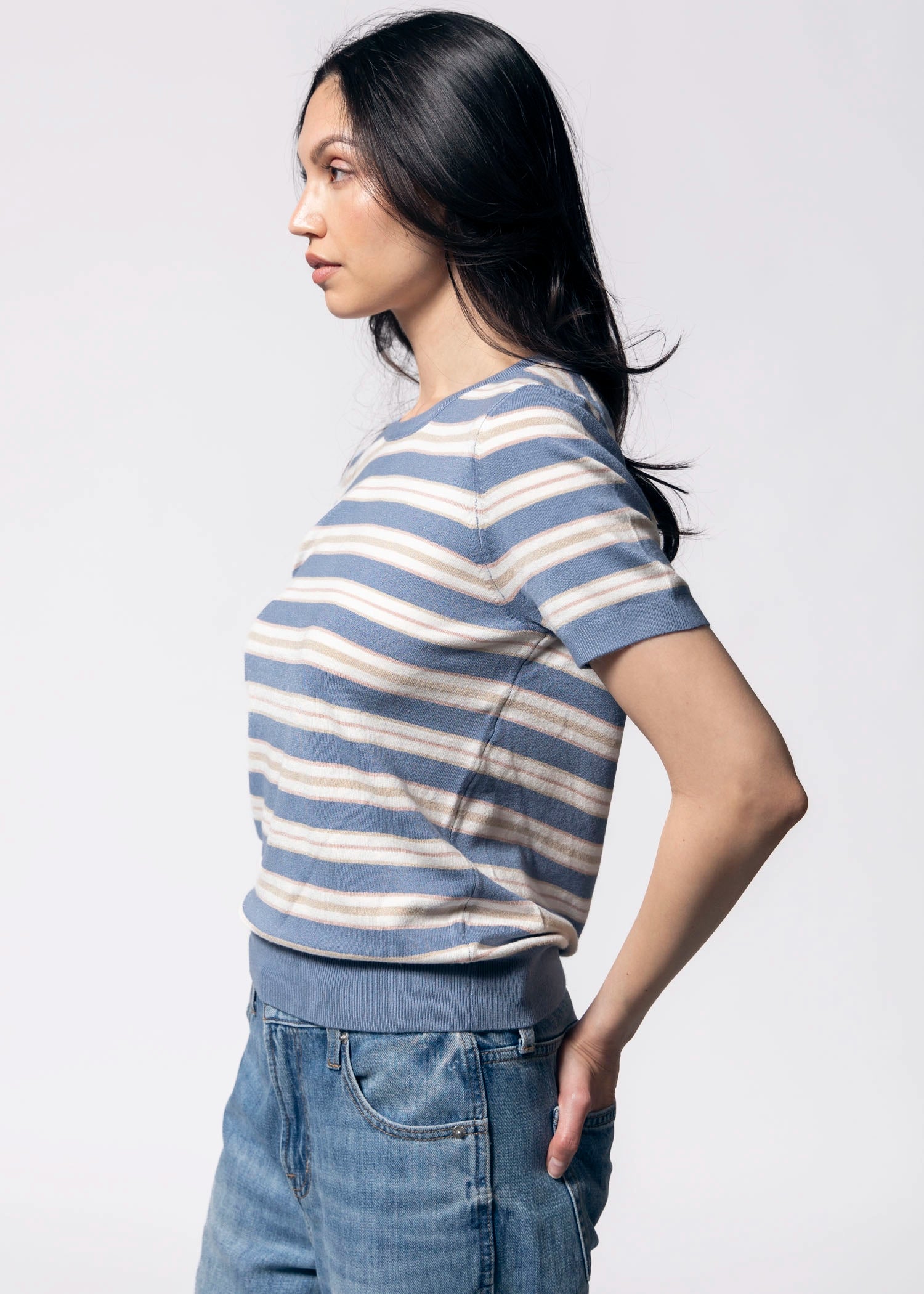 swatch_Dusty Blue short sleeve striped sweater