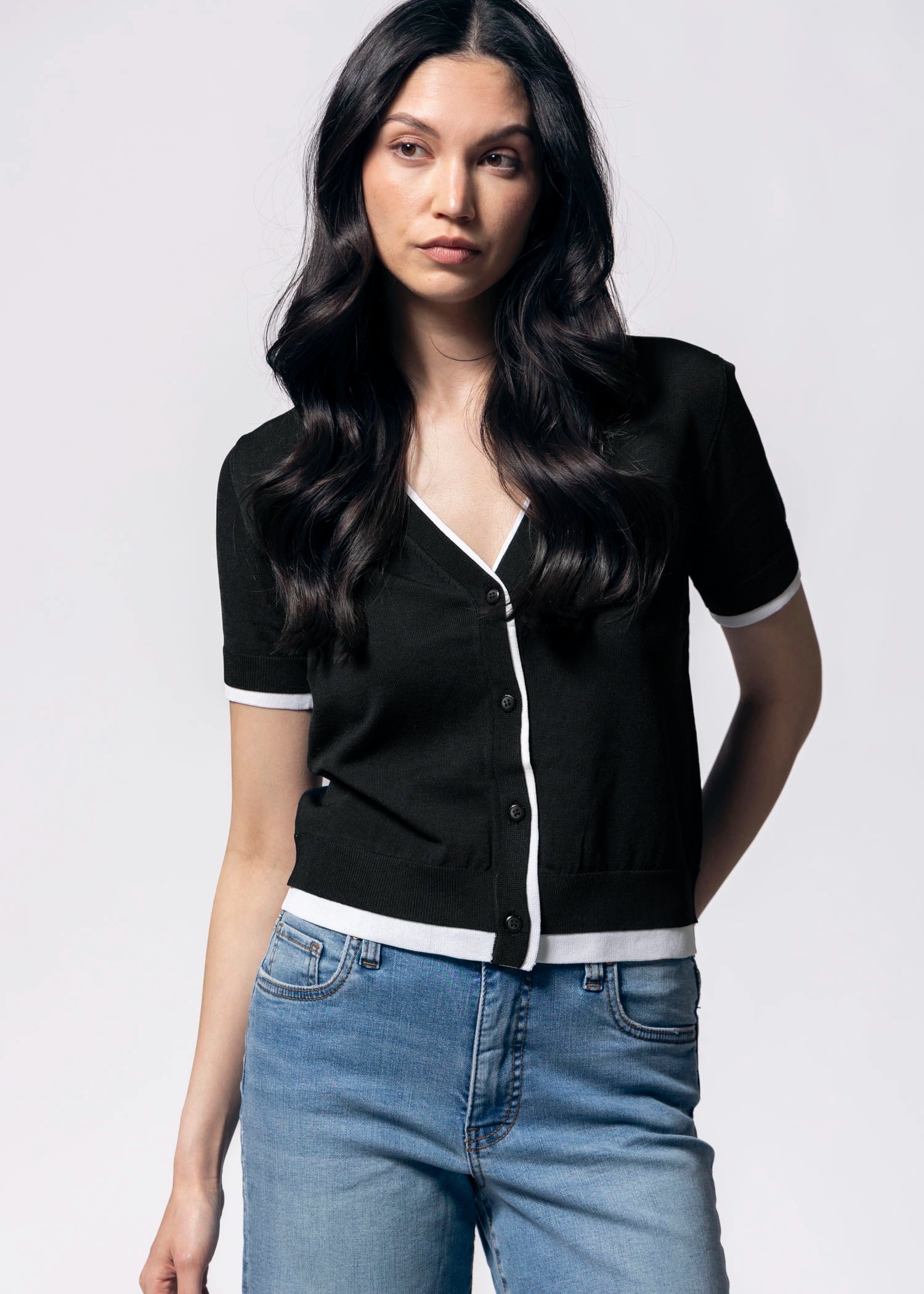 swatch_Black double layer cardigan