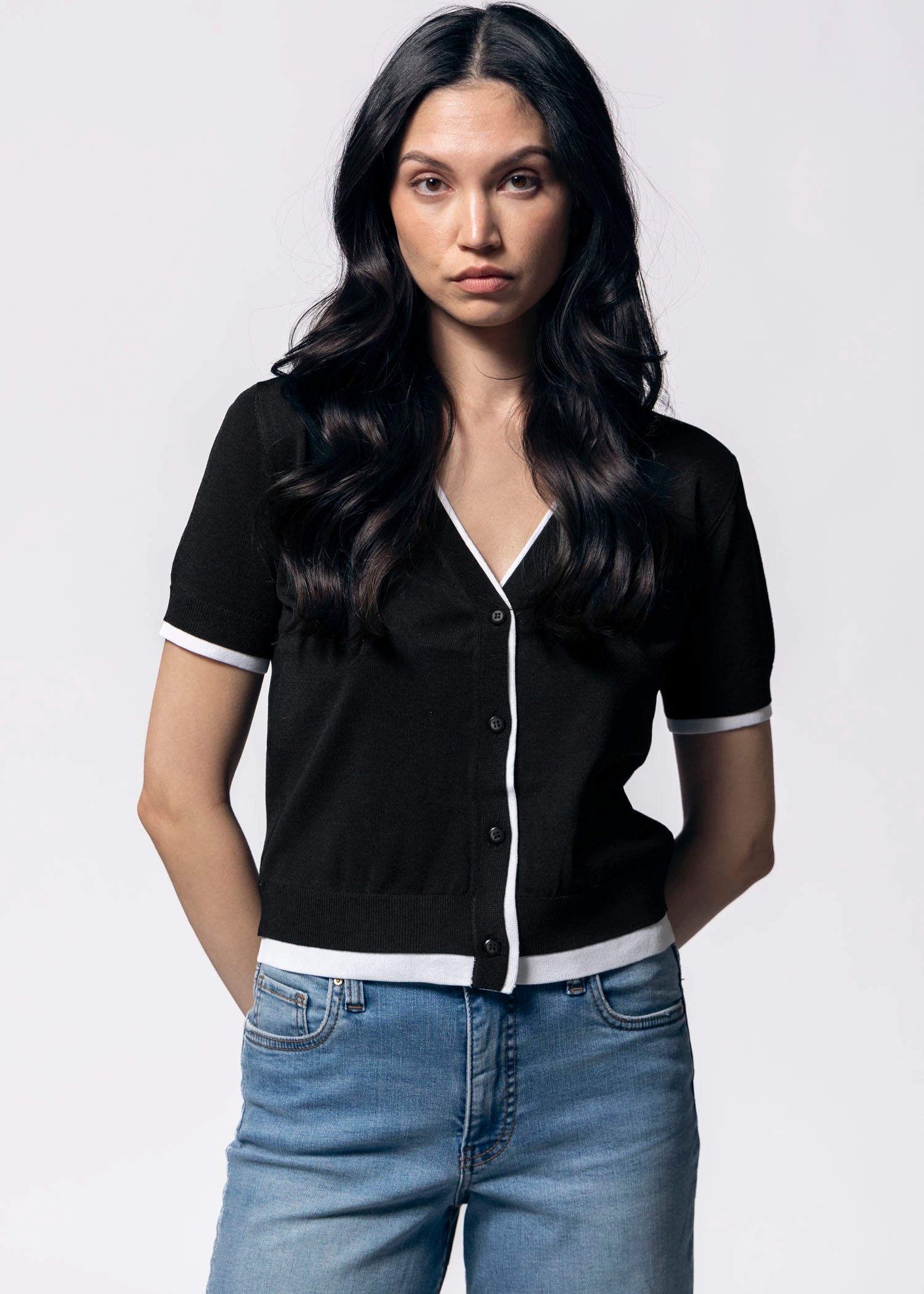 swatch_Black double layer cardigan
