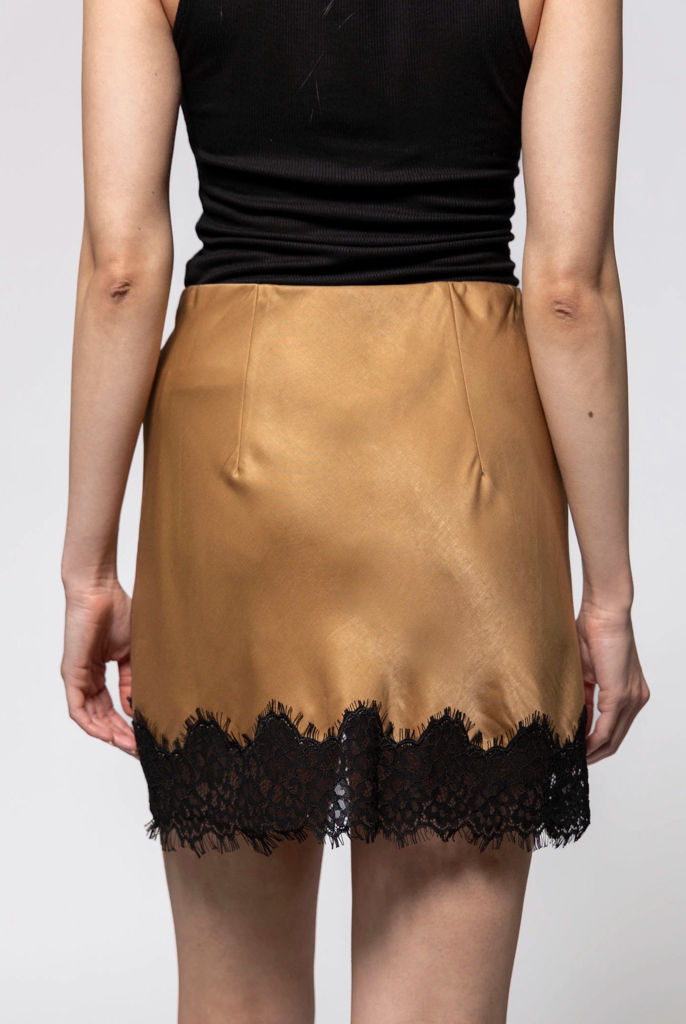 swatch_Tan/Black sanctuary everyday satin lace mini skirt