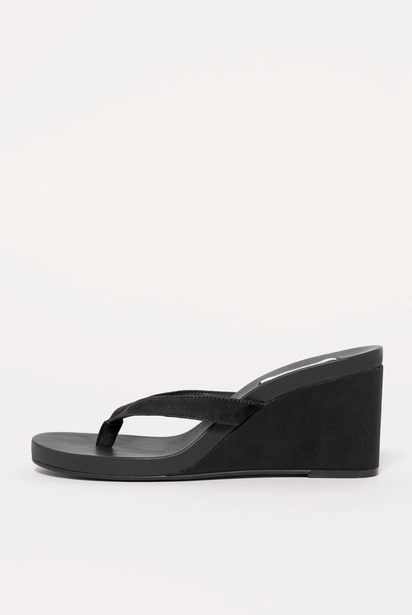 swatch_Black Suede steve madden playing wedge thong sandal