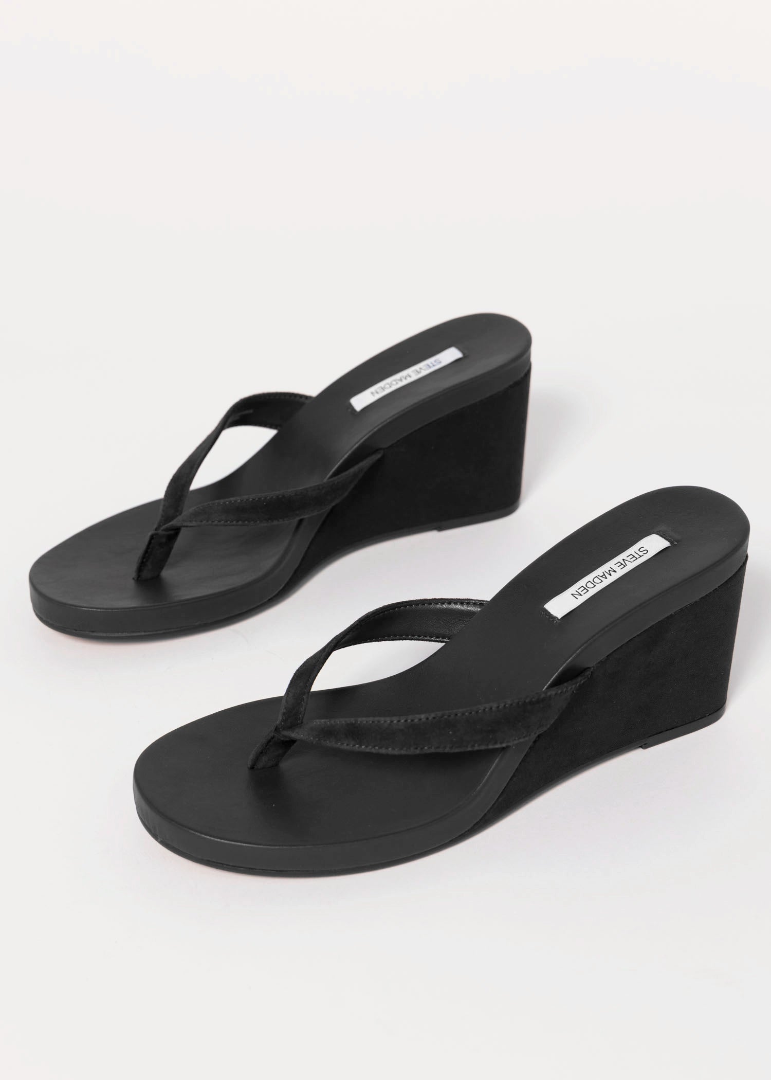 swatch_Black Suede steve madden playing wedge thong sandal