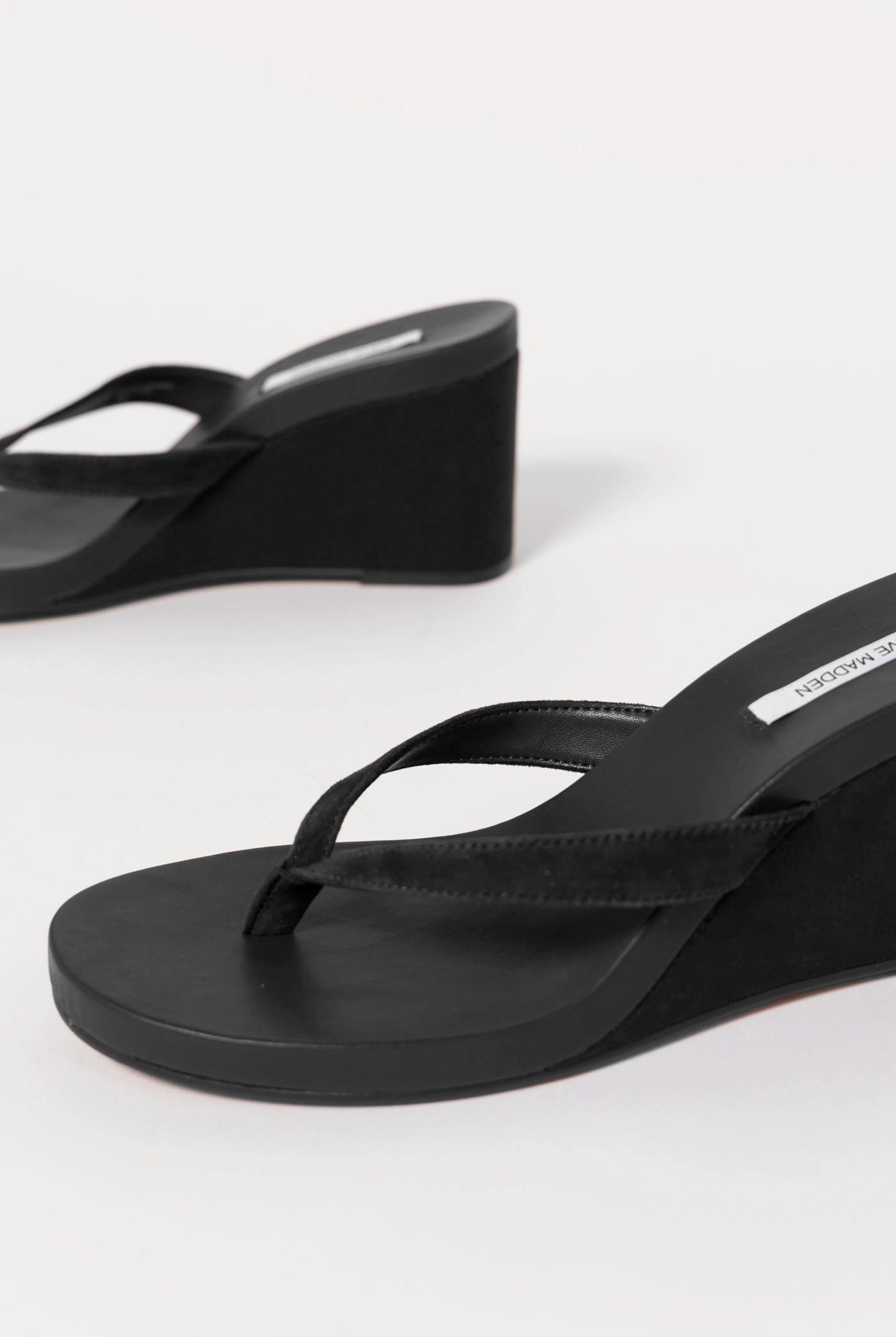 swatch_Black Suede steve madden playing wedge thong sandal