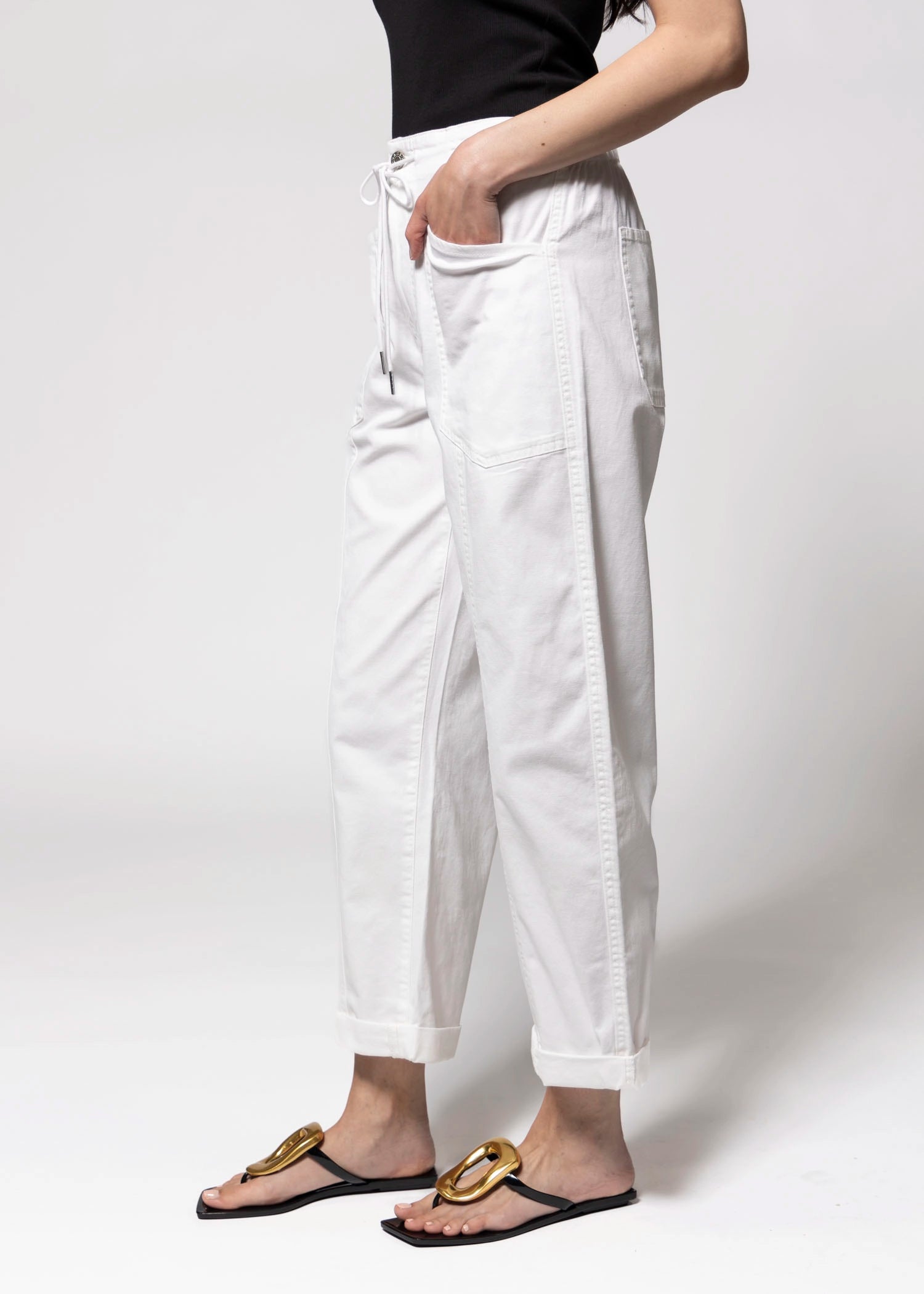 swatch_White daze denim villa drawstring barrel jean