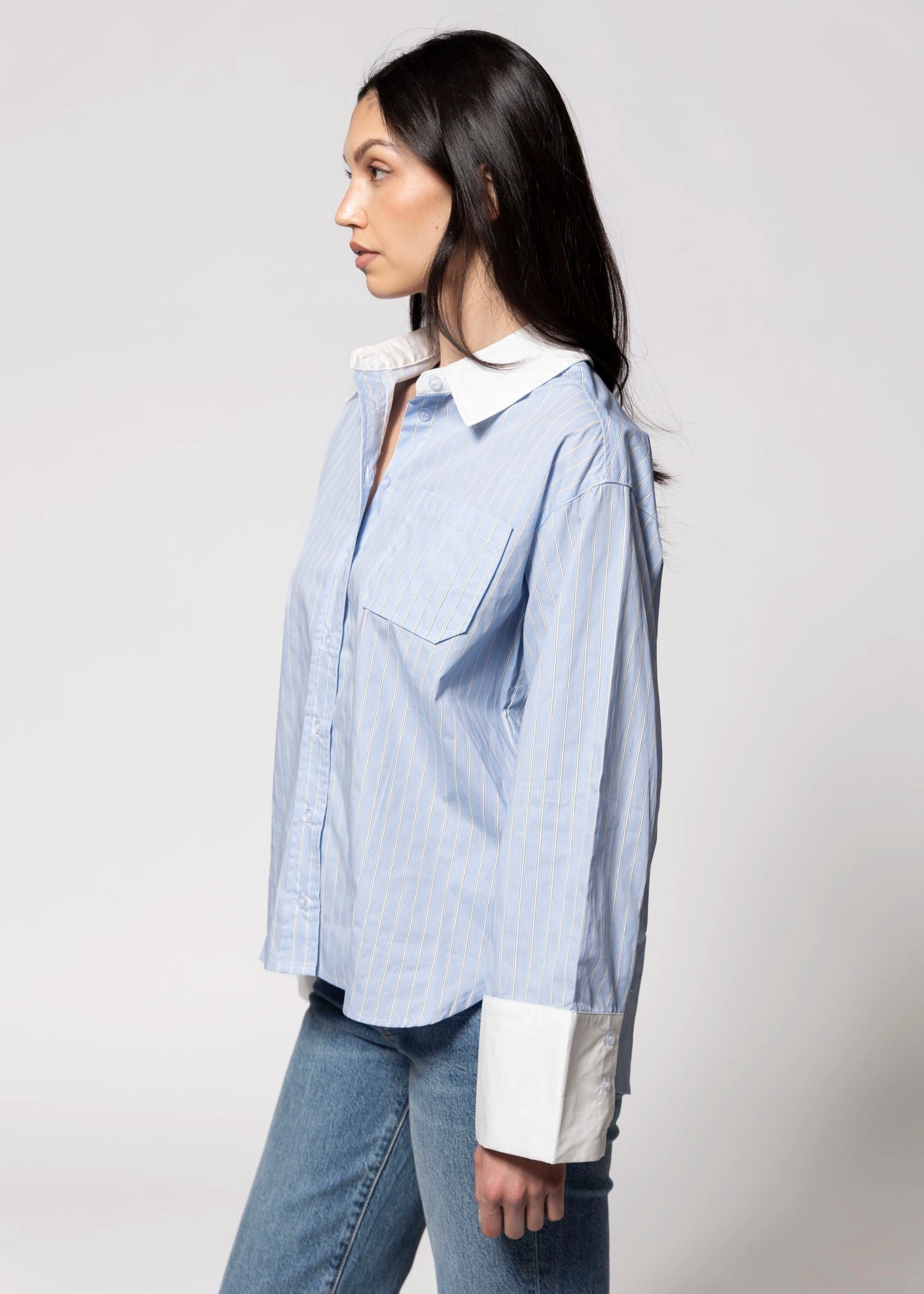 swatch_Blue striped button down shirt