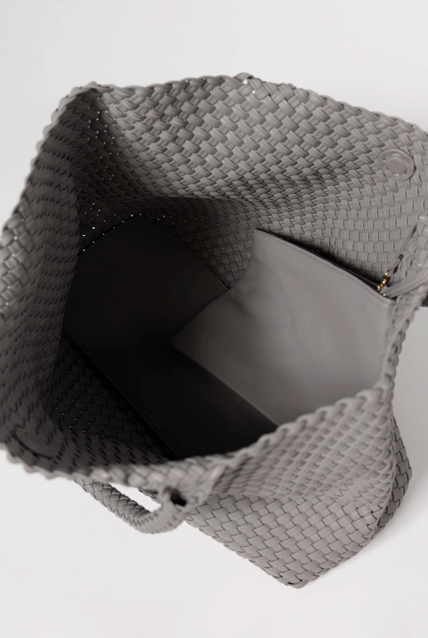 swatch_Grey vegan leather woven tote