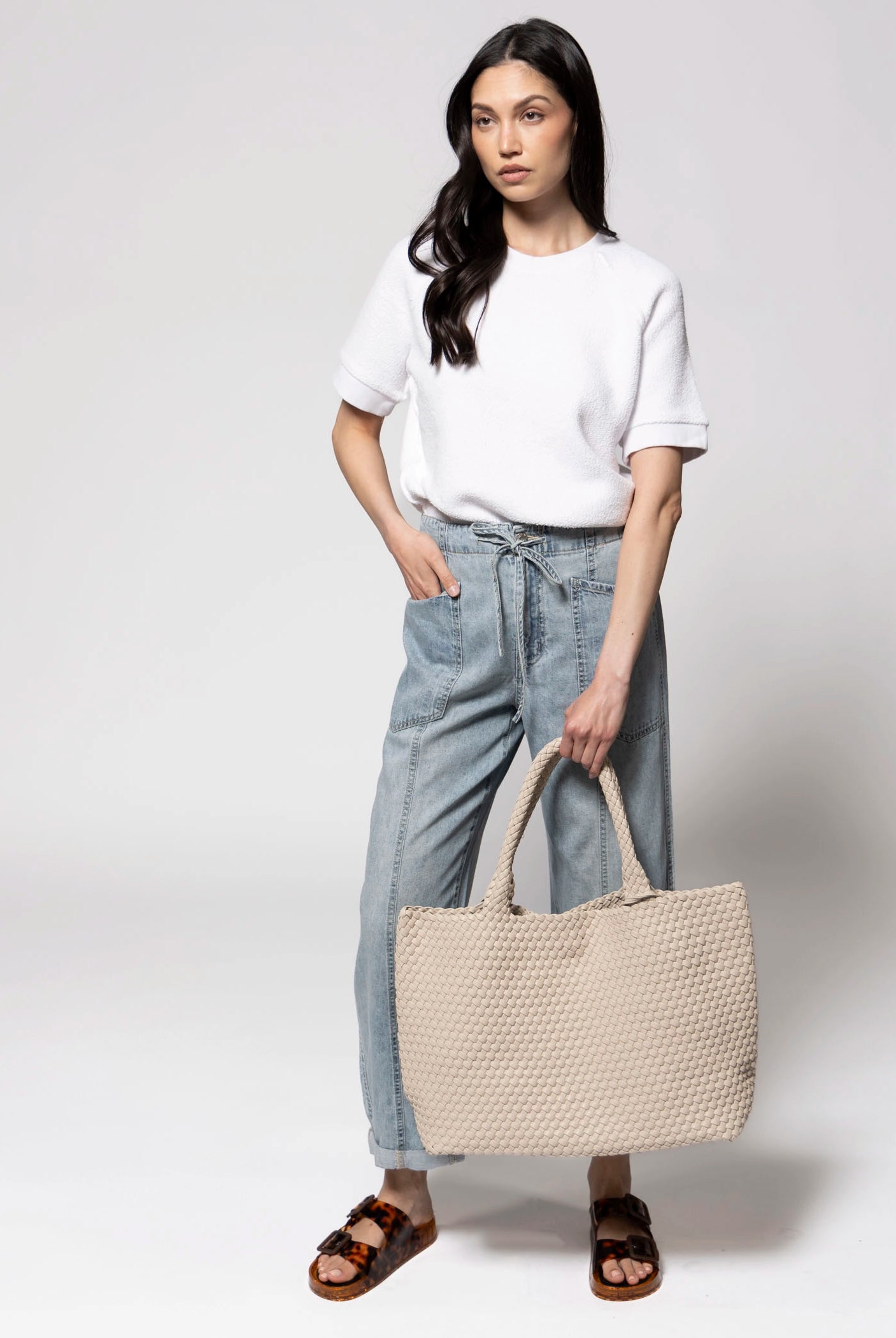 swatch_Ivory vegan leather woven tote