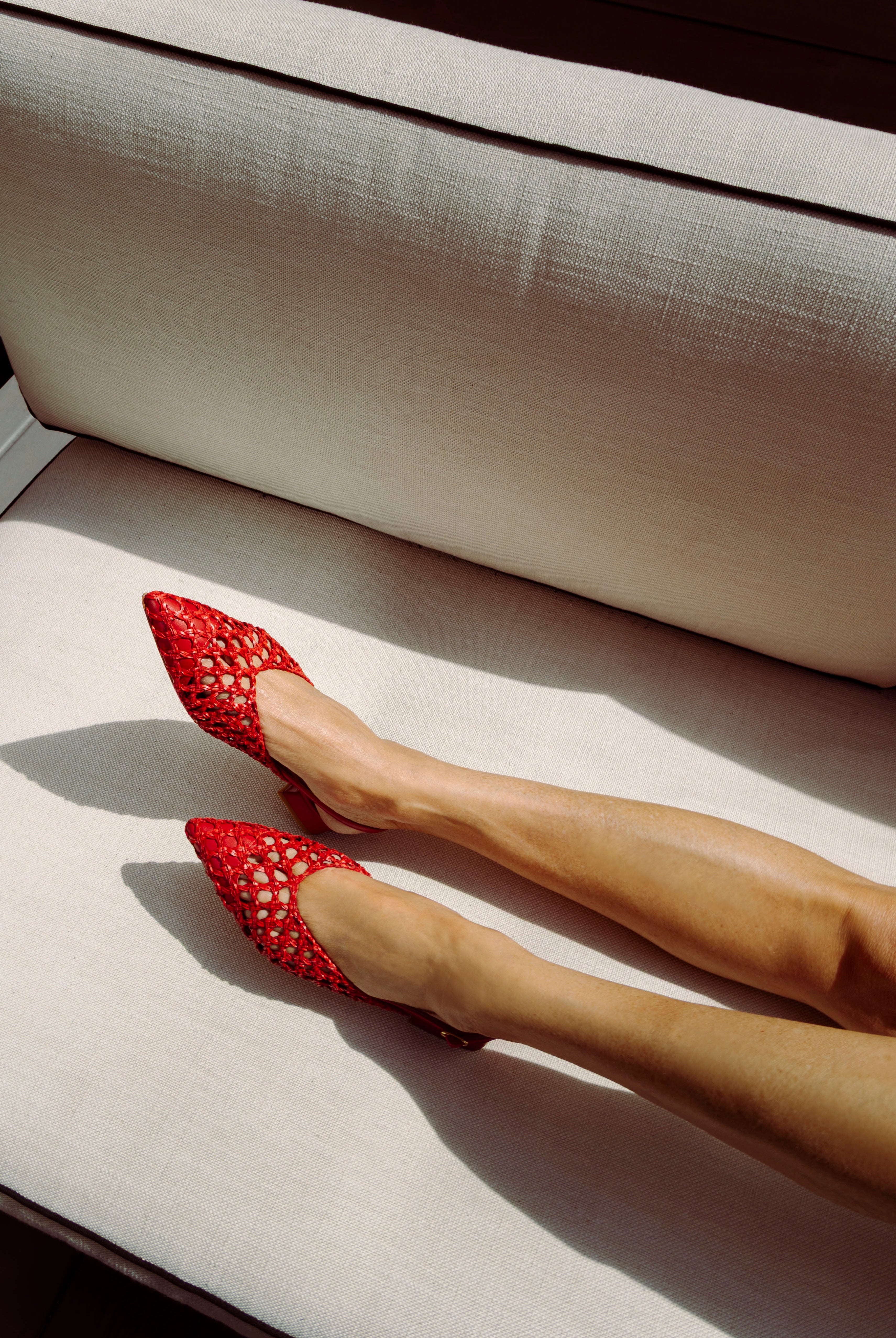 swatch_red leather lussy woven slingback flat shoes