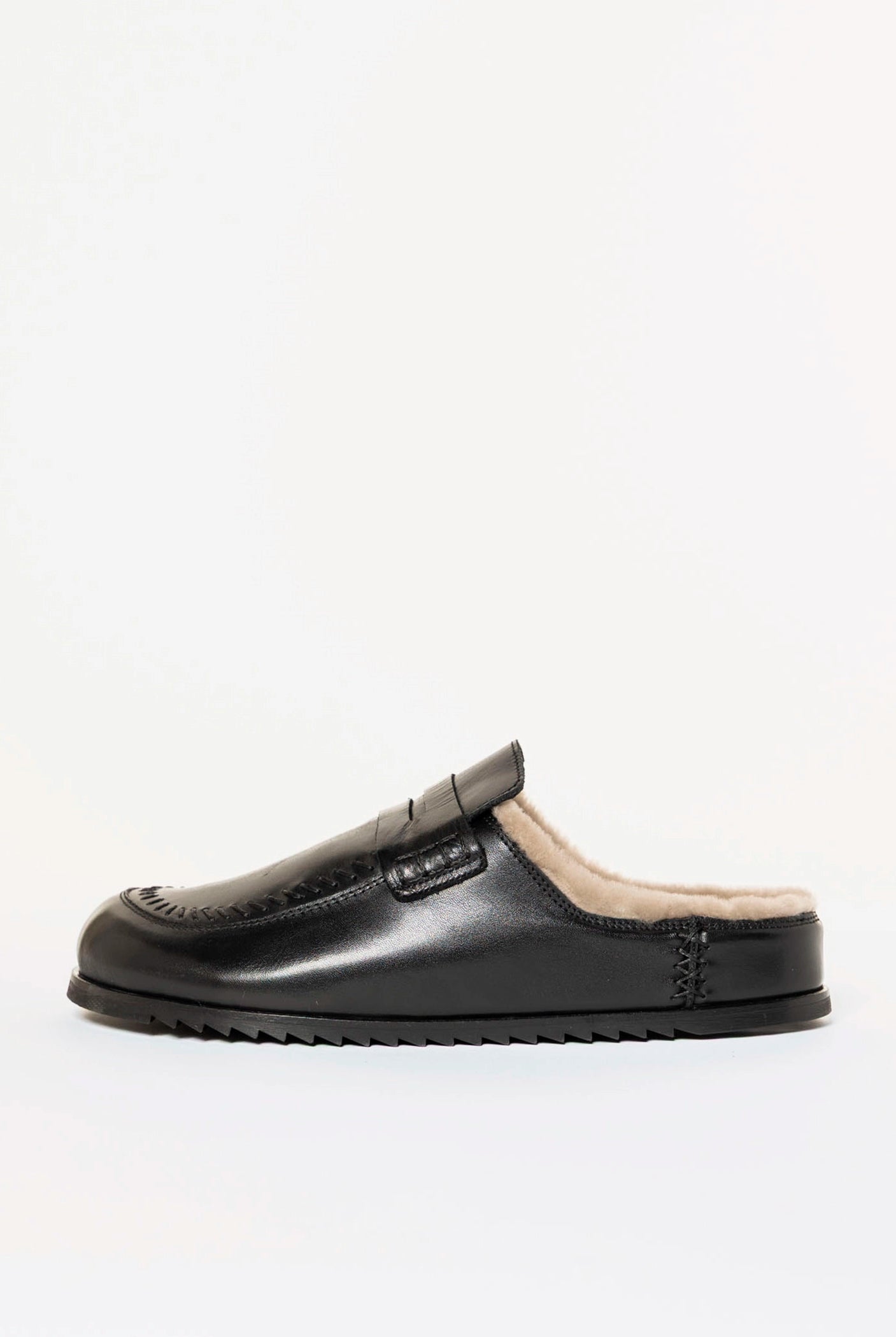 swatch_Black Leather shearling lined clog shoes