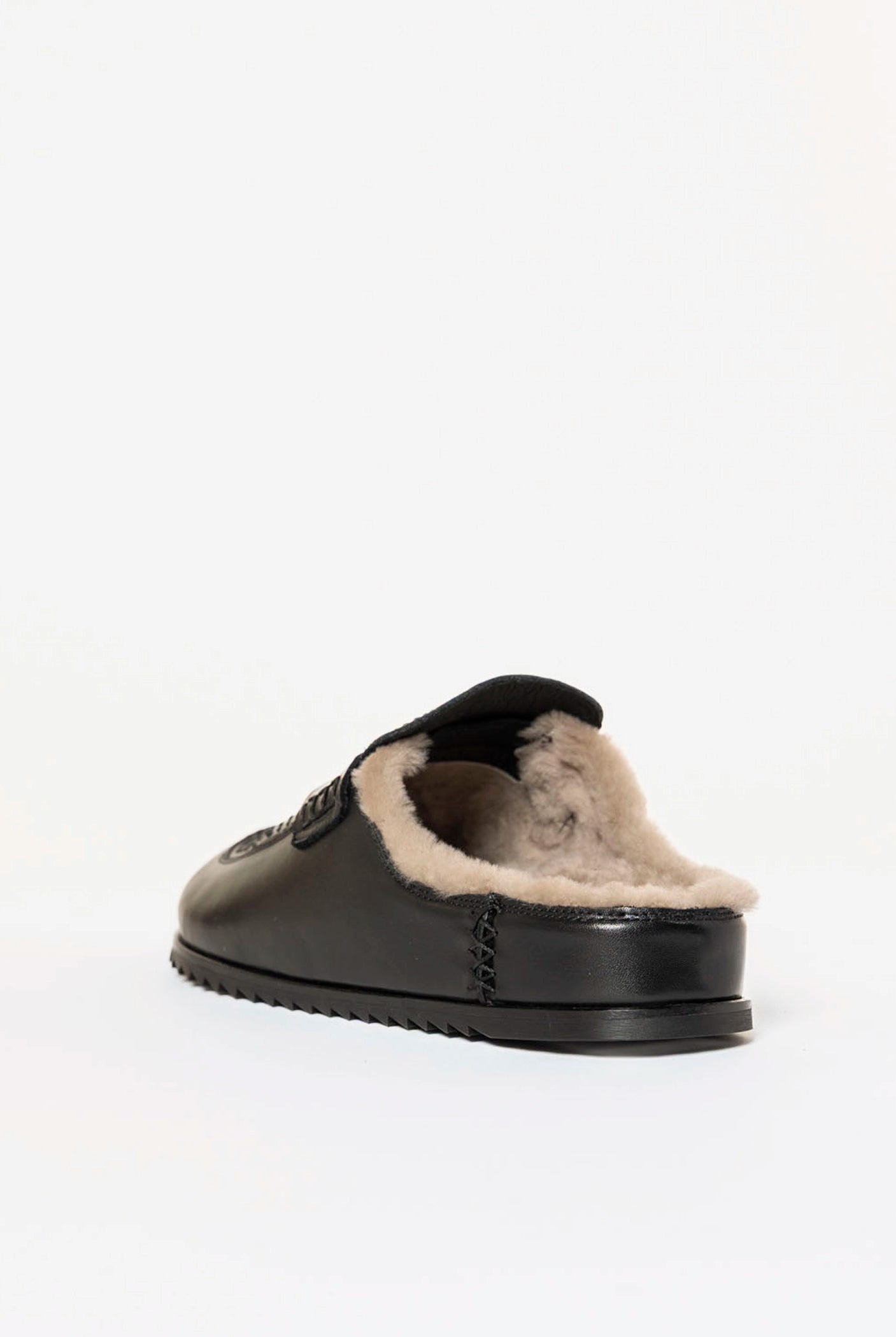 swatch_Black Leather shearling lined clog shoes