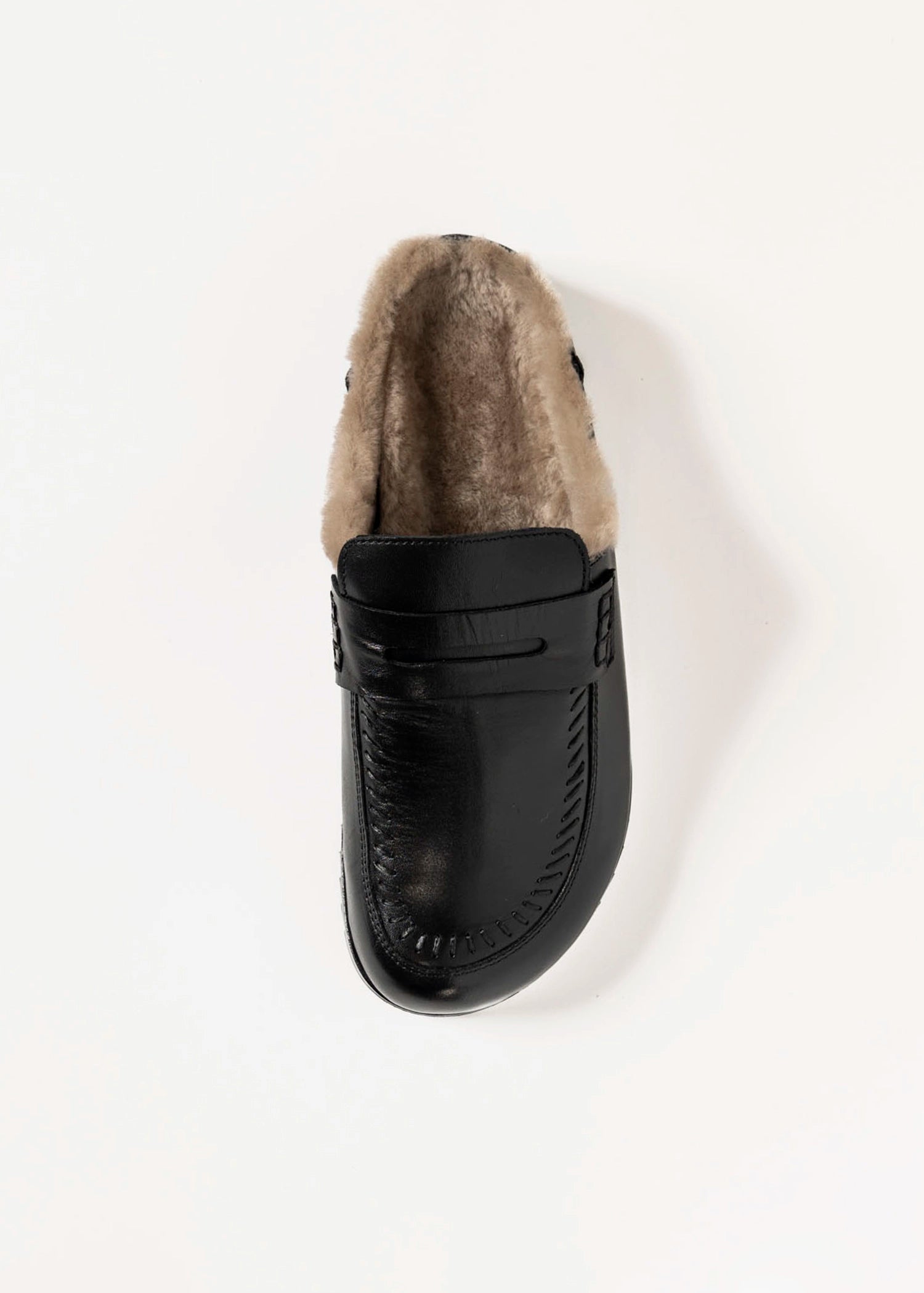 swatch_Black Leather shearling lined clog shoes