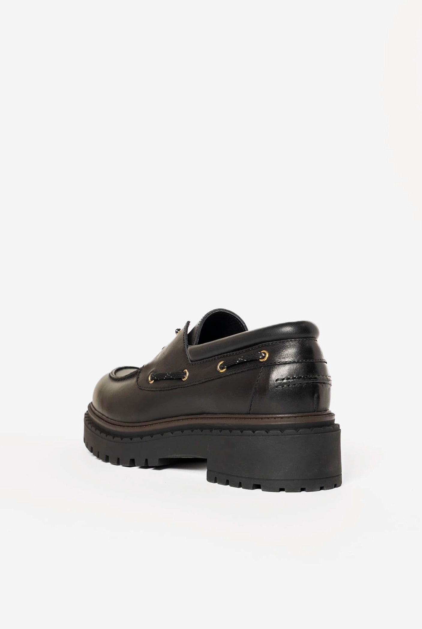 swatch_Black Leather lug sole boat shoe shoes