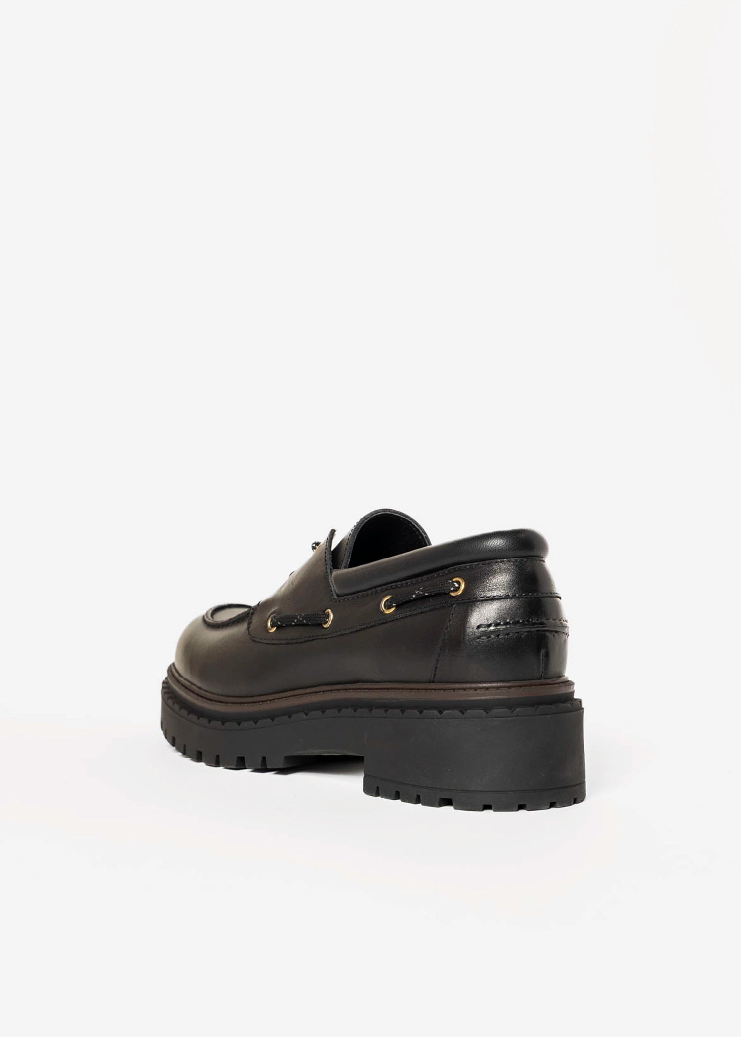 swatch_Black Leather lug sole boat shoe shoes