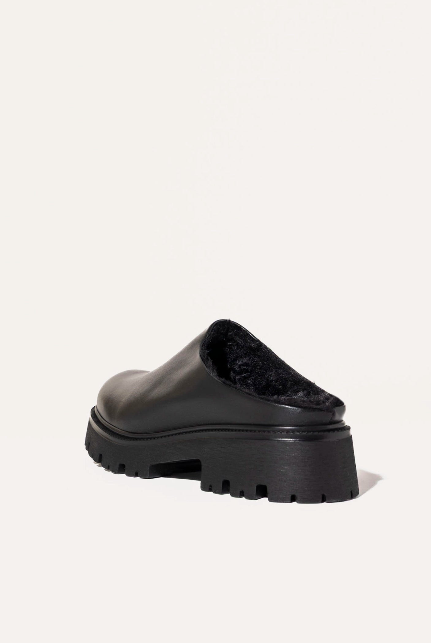 swatch_Black Leather fur lined clog shoes