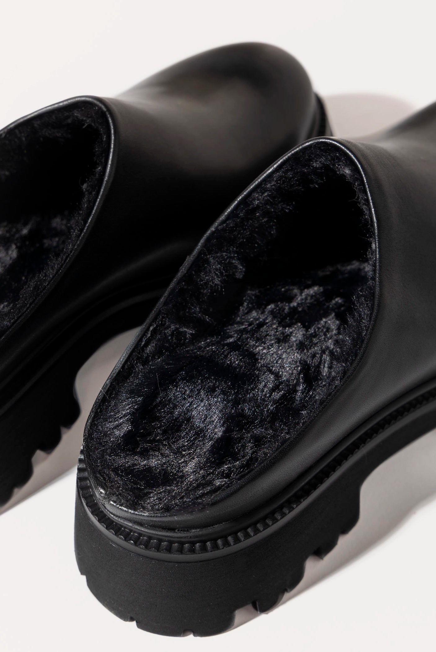 swatch_Black Leather fur lined clog shoes