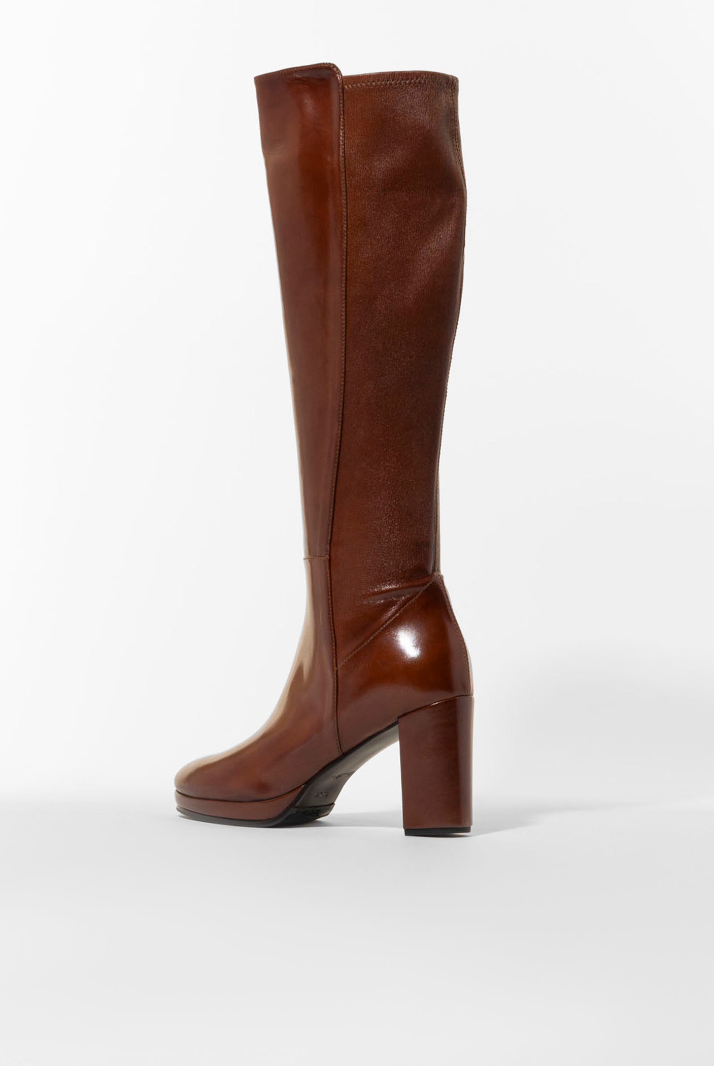 swatch_Brown Leather knee high heeled boot boots
