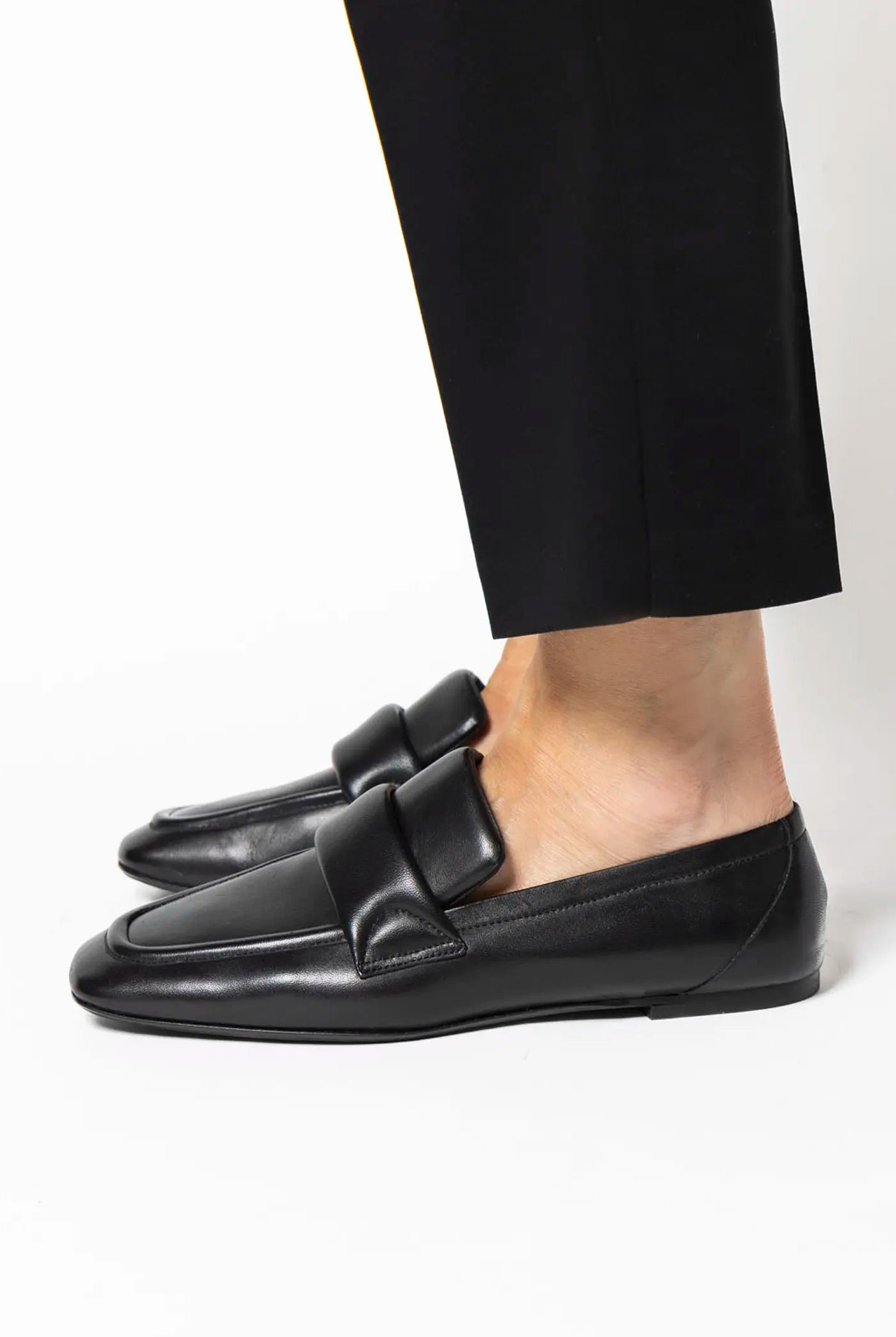 swatch_black leather leather loafer flat shoes
