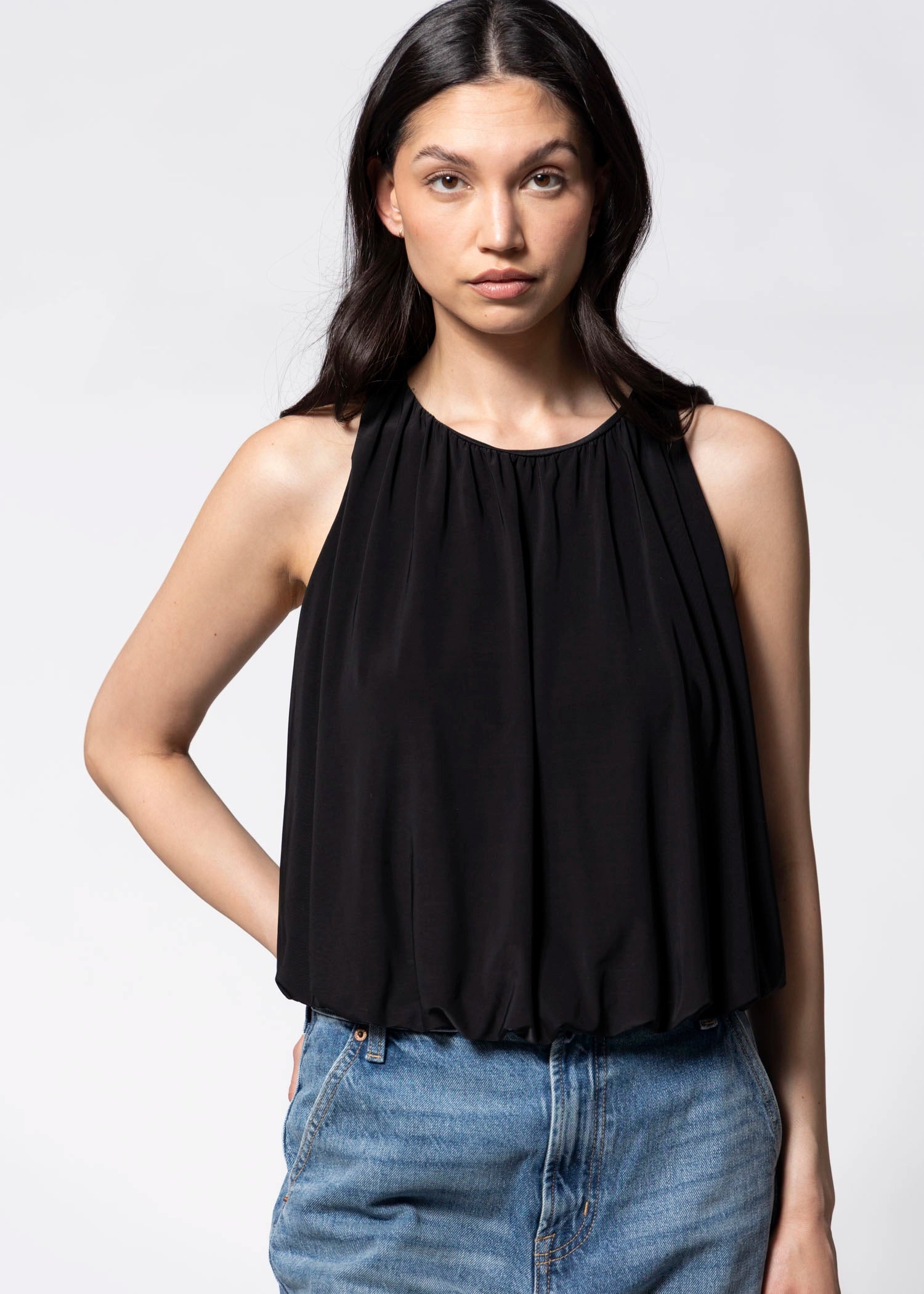 swatch-Black bubble hem tank