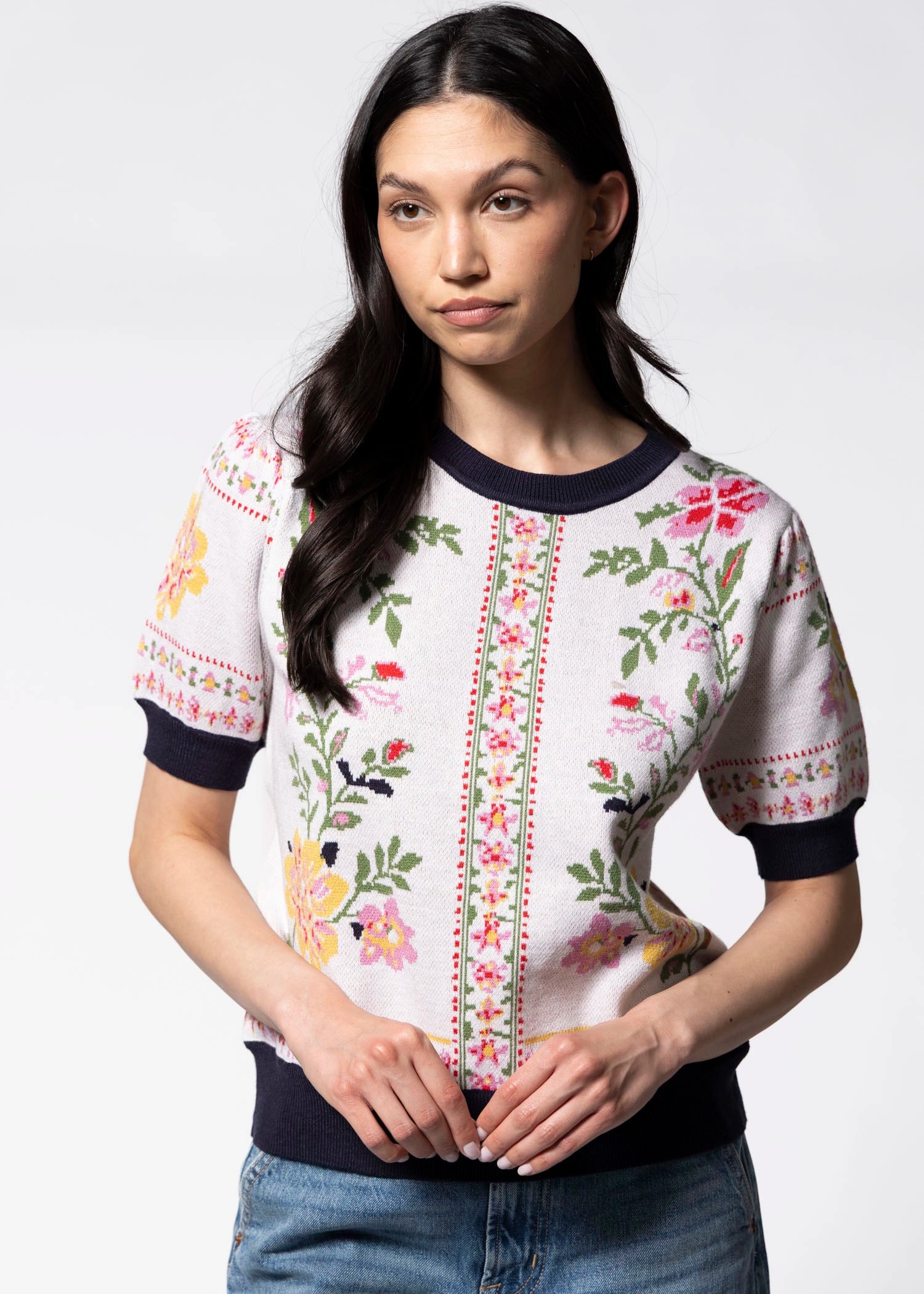swatch_Multi floral short sleeve sweater