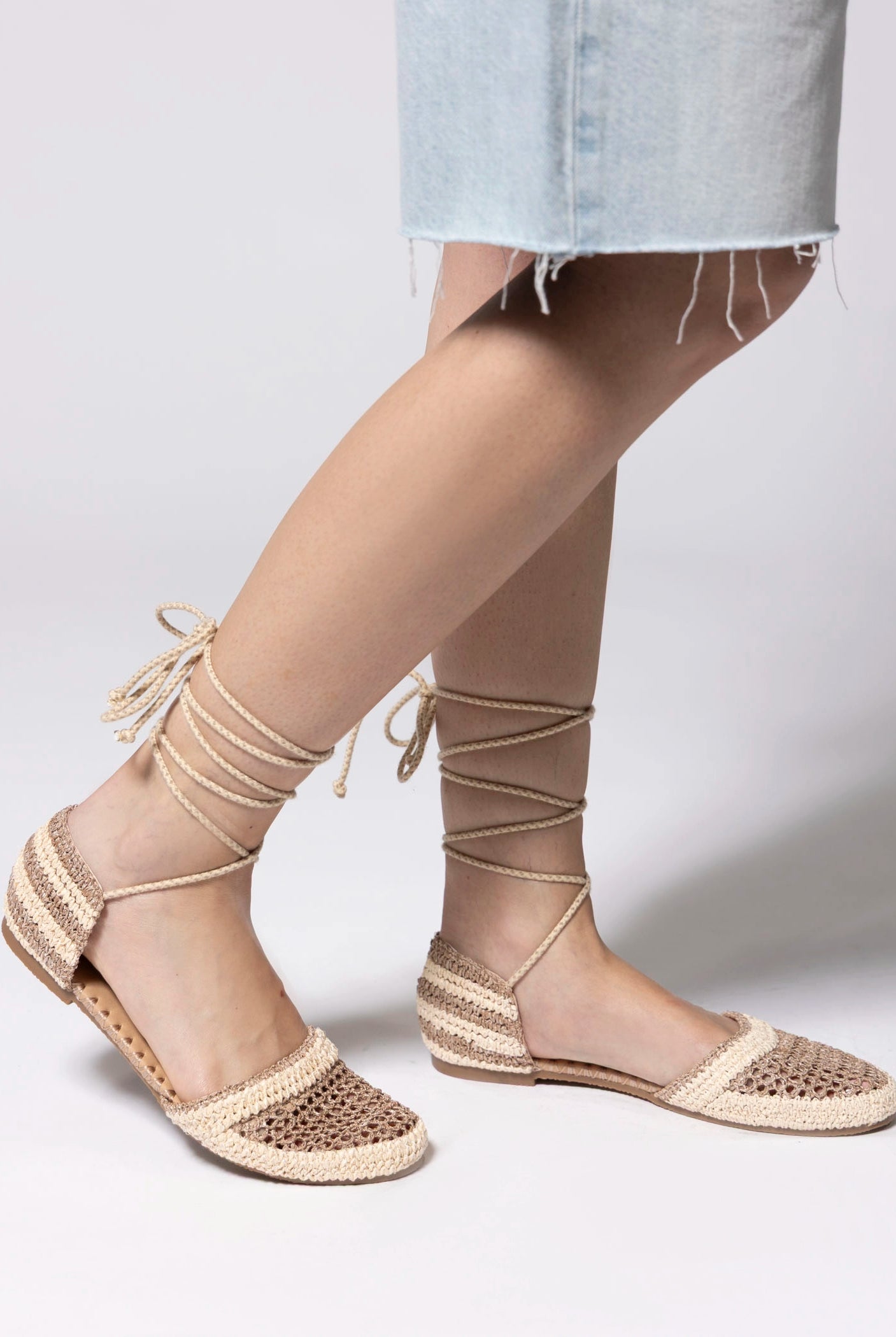 swatch_Khaki lace up crochet flat espadrille